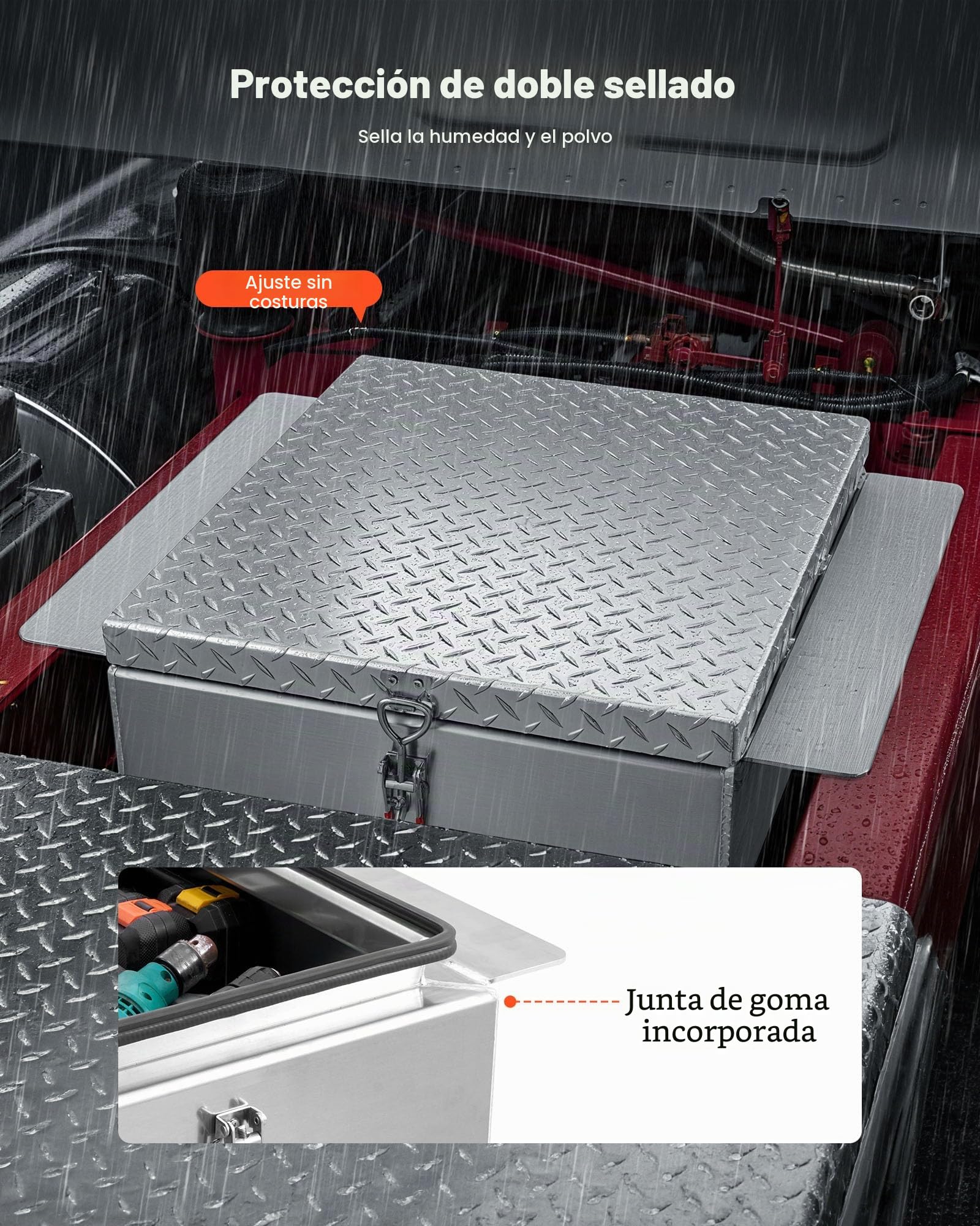 VEVOR Caja de Herramientas para Caja de Camioneta, de Aluminio, con Placa de Diamante, Soporta hasta 100 kg, Ideal para Camioneta, RV, Remolque, 770 x 610 x 310 mm, Carga Máxima 100 kg, Plata