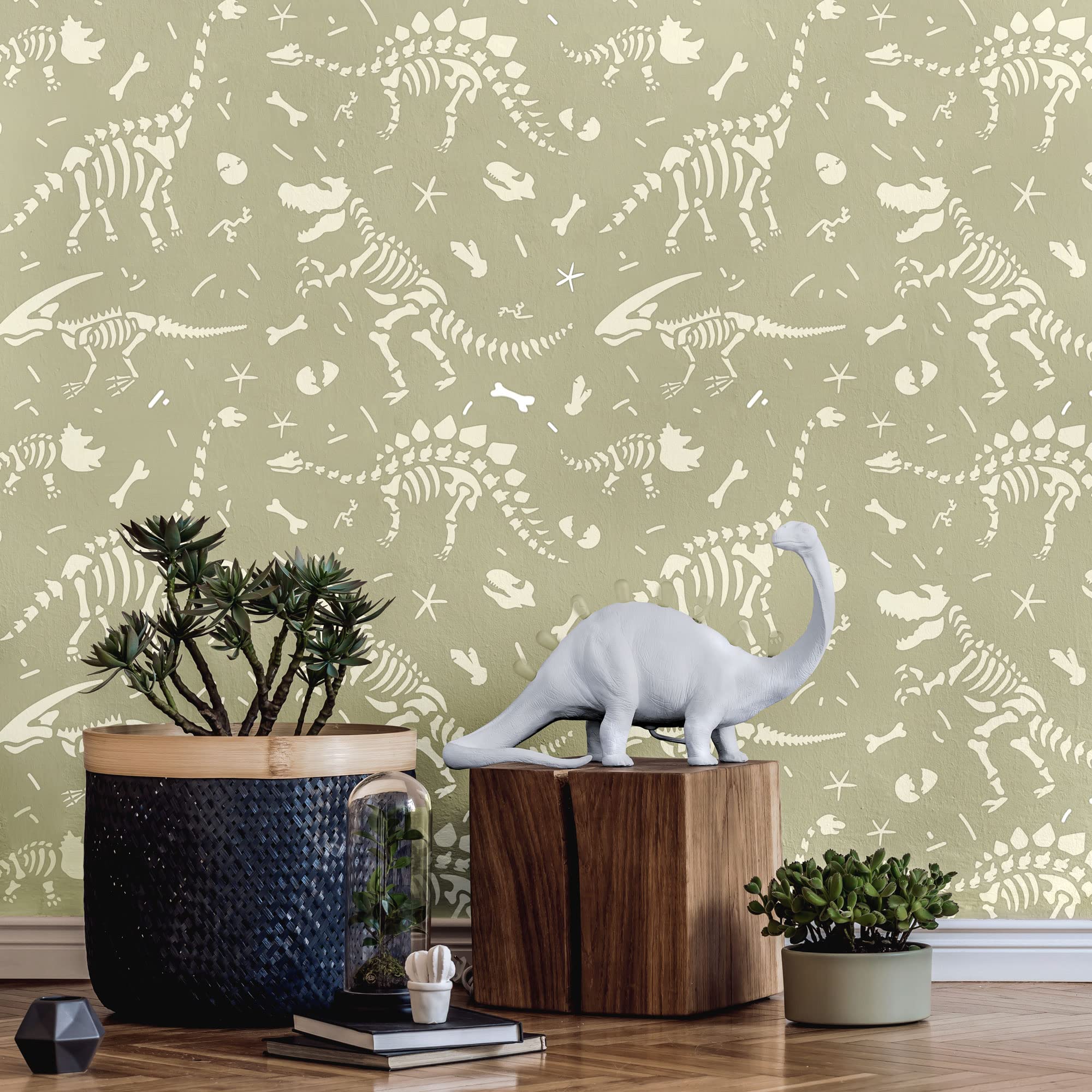 Nakleo Szablon Malarski do Malowania Ścian, Duży Rozmiar 59x95 cm Dinosaur Skeletons Dinozaur, Wielorazowy Plastik, Geometryczny Wzór Tapeta, DIY Dom Dekoracje Wnętrz, Papier Ściany Tkaniny Drewno