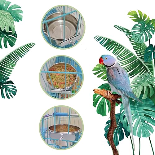 Miniatura 6 de PINVNBY 6 tazas de acero inoxidable para alimentación de pájaros, comedero de loros, cuencos de agua con soporte de abrazadera, 6 cucharas para