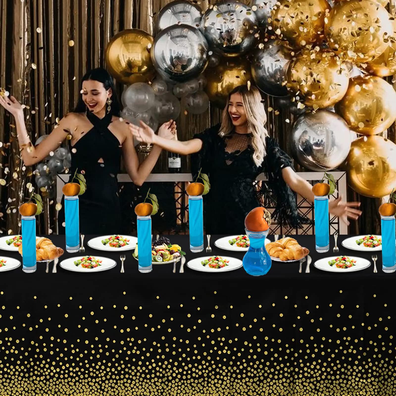 Tovaglie rettangolari per feste, 3 pezzi, 137 x 274 cm, rotolo di carta usa e getta, in plastica, impermeabili, resistenti all'olio, per feste, Halloween, picnic, compleanni, colore nero, a pois
