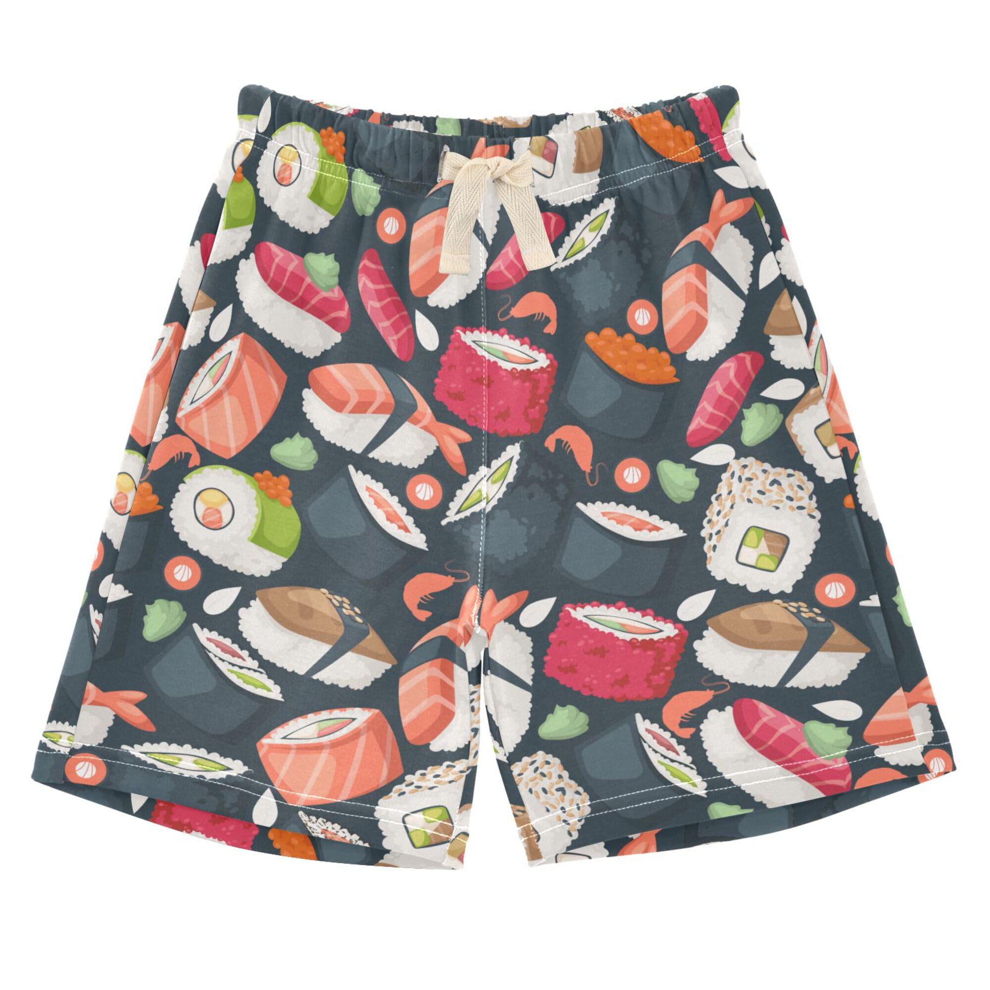 Fisyme Japanese Asian Sushi Baby Boys Shorts Elastic Waist Cotton Casual Athletic Shorts Toddler Kids Pants, 4T