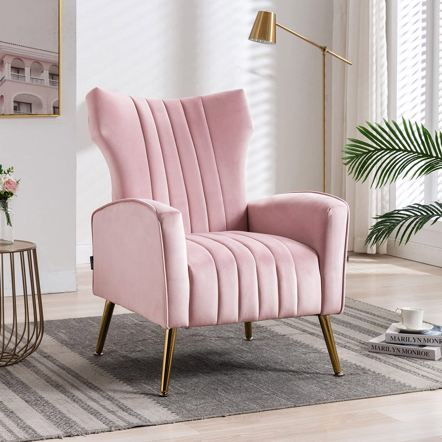 Altrobene Modern Velvet Accent Chair Vanity Decor Wingback Armchair