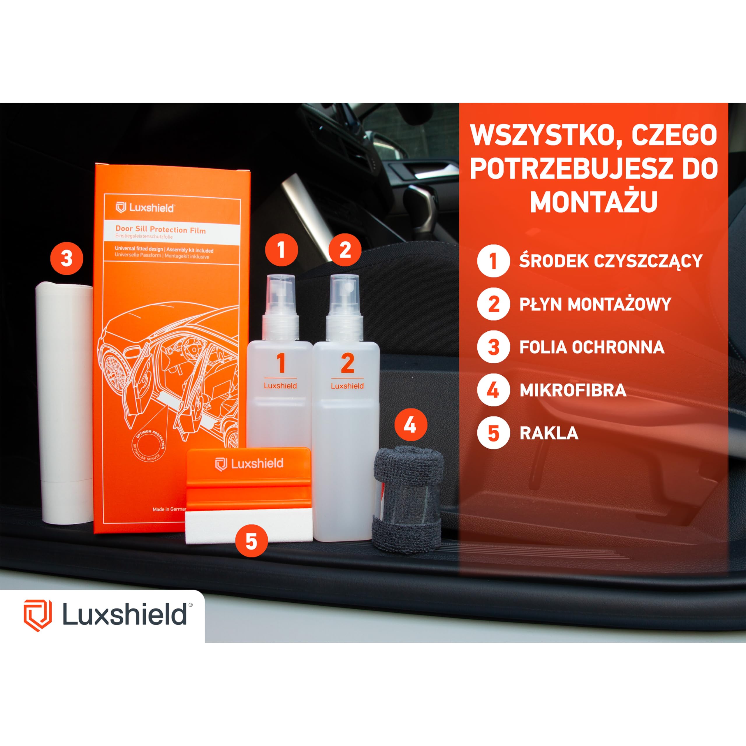 Luxshield folia ochronna progów kompatybilny z Skoda Kamiq NW4 I 2019-2026 - akcesoria, listwy ozdobne, folia ochronna na lakier - przezroczysty błyszczący