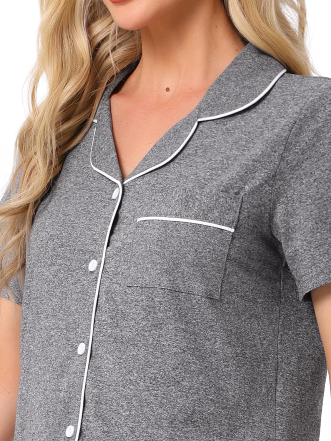 cheibear Womens Pajama Set Button Down Soft Short Sleeve Sleepwear Long Pants 2 Piece Lounge Set - Image 5