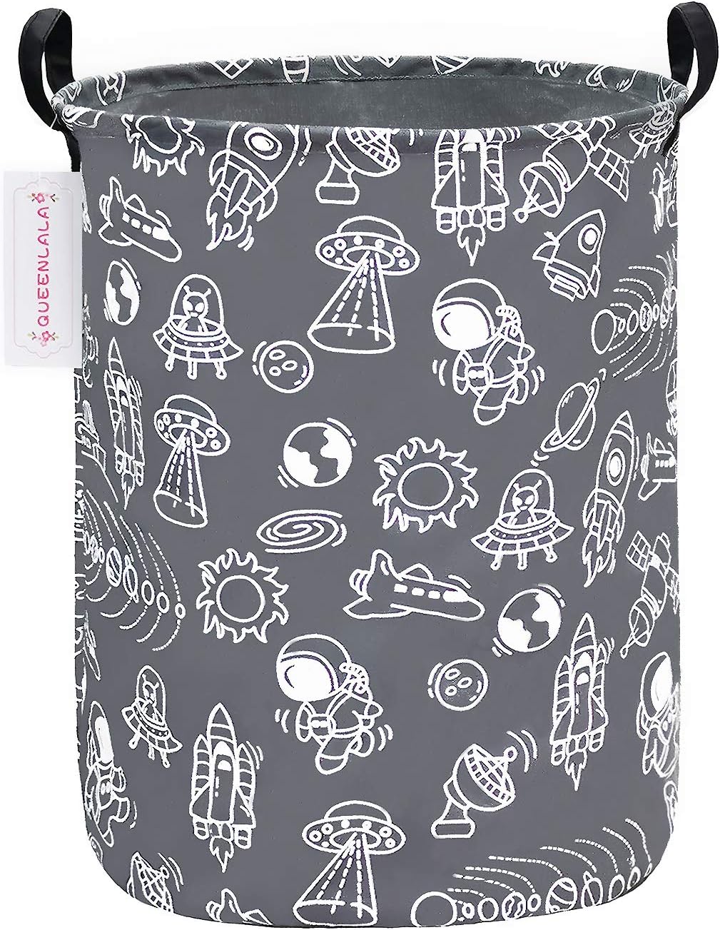 QUEENLALA Large Storage Basket,Collapsible Round Storage Bin,Laundry Hamper/Bathroom/Home Decor/Baby Hamper/Boxes/Baby Clothing（Round-Grey Space Exploration）
