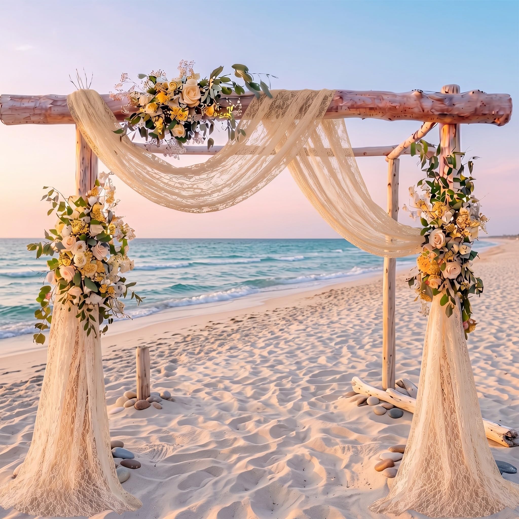 HunnmingRe Lace Wedding Arch Draping Fabric 30" x18 FT, 2 Panel, Beige