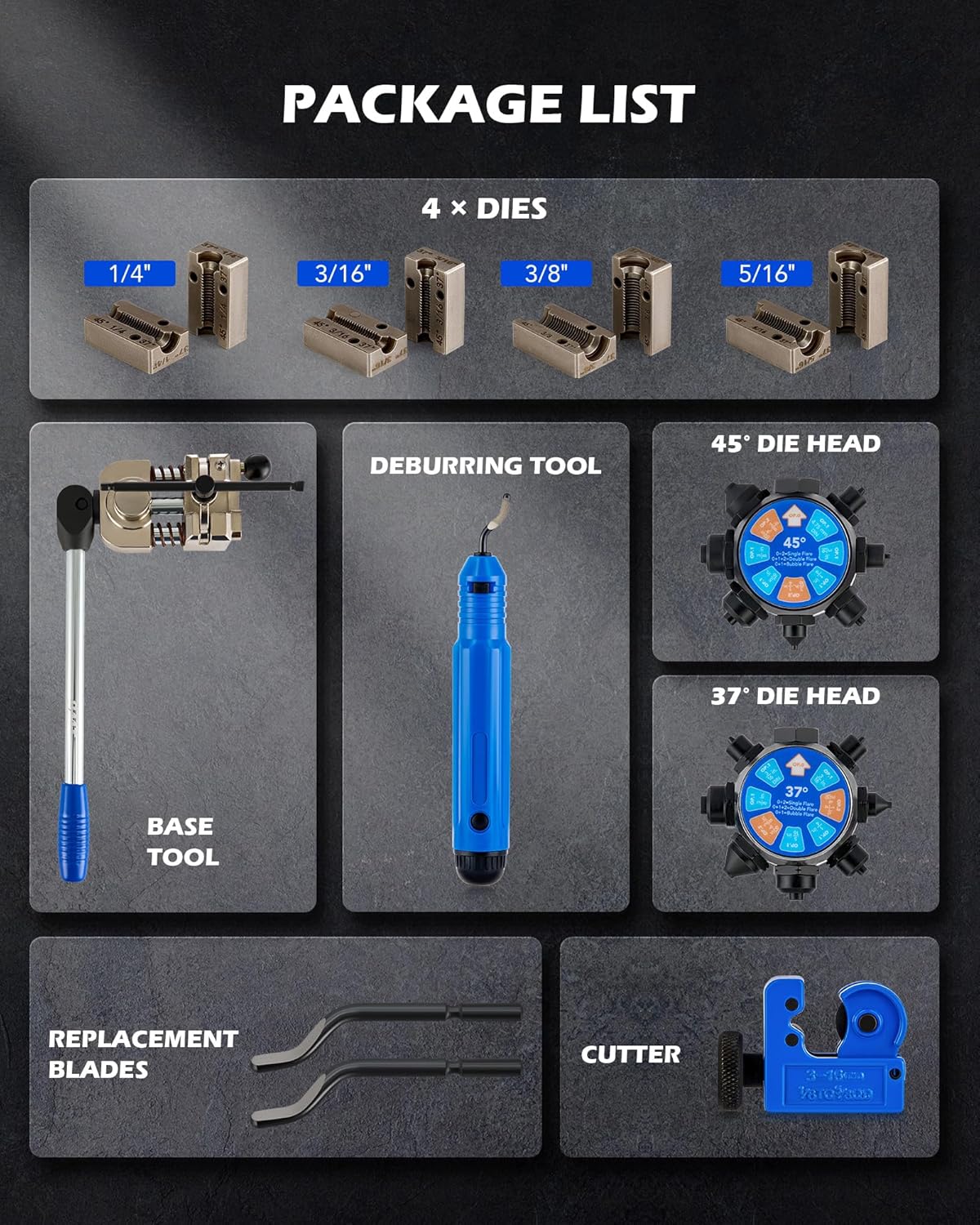 Orion Motor Tech Brake Line Flaring Tool Kit, 45 & 37 Degree Flaring Tool Set, Single Bubble Double Flare Tool Kit for Brake Lines, Professional Brake Flare Tool Kit for 3/16" 1/4" 5/16" 3/8" Tubes