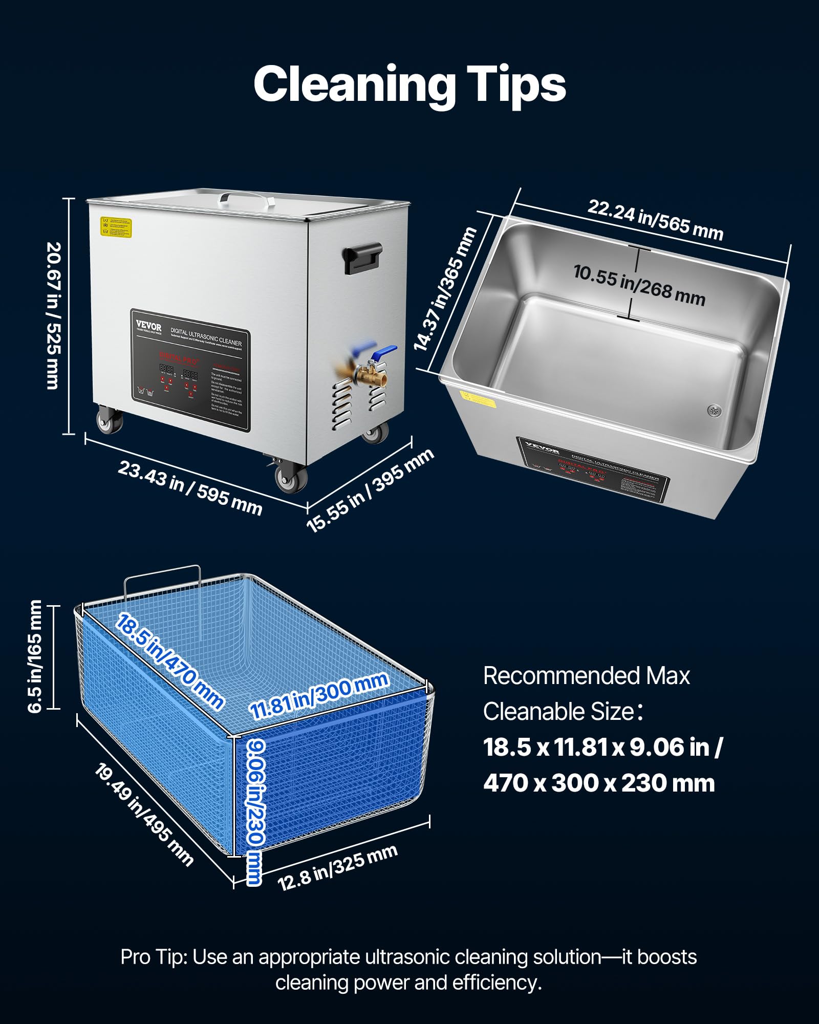 VEVOR Limpiador Ultrasónico Profesional 50 L, con Cesta de Limpieza y Pantalla Digital, 840 W, Acero Inoxidable, 40 kHz, con Ruedas para Piezas, Carburadores e Instrumentos, 595 x 395 x 525 mm