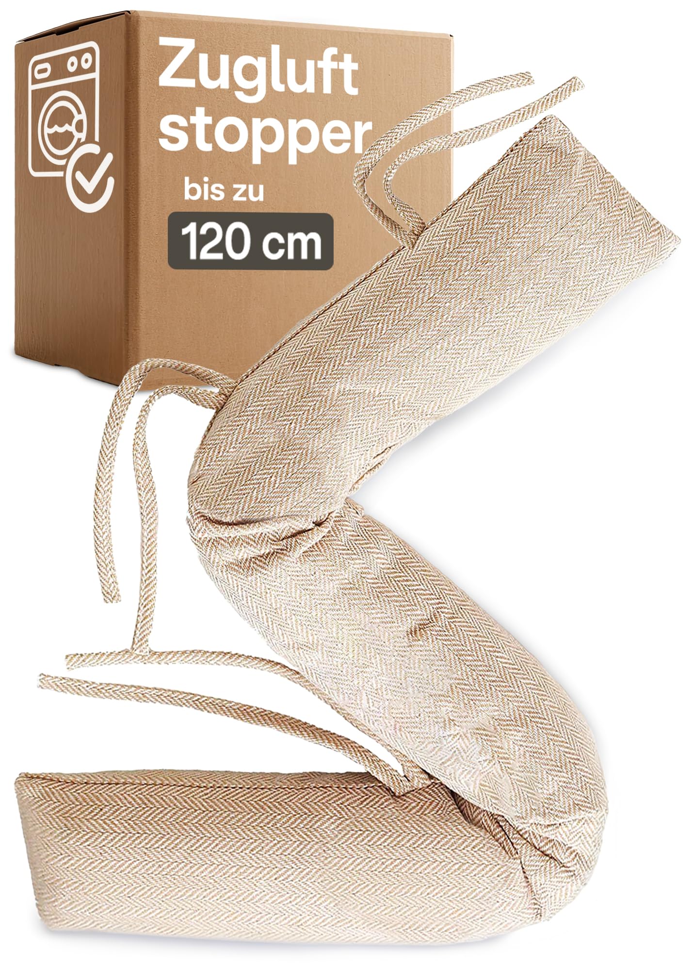Praknu Zugluftstopper für Fenster bis 120cm - Waschbar - Energiesparend - Extra Lang & Schwer - Auch für breite Türen - Beige