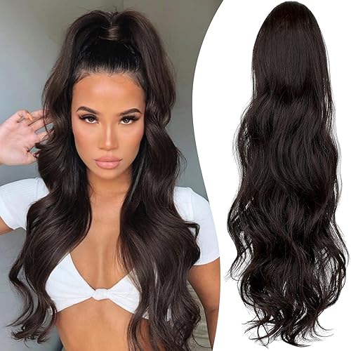 FELENDY Extensión de cola de caballo con cordón de 22 pulgadas de largo, ondulado, envolvente, cola de caballo, cabello rizado con clip para mujer