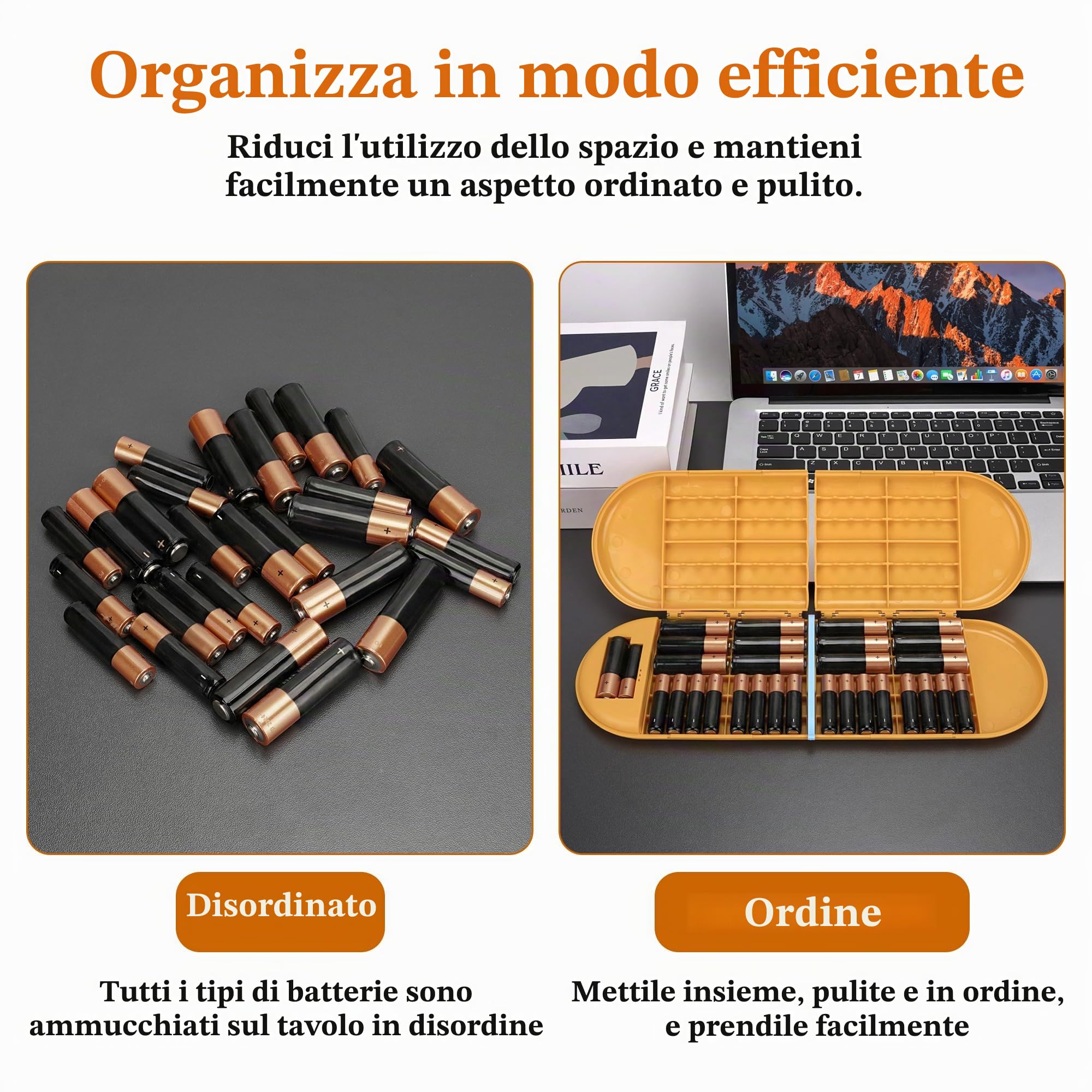 Linkidea Custodia per Batterie con Tester, Organizer Portatile per 12 Batterie AA/AAA, Scatola di Conservazione (Arancione)