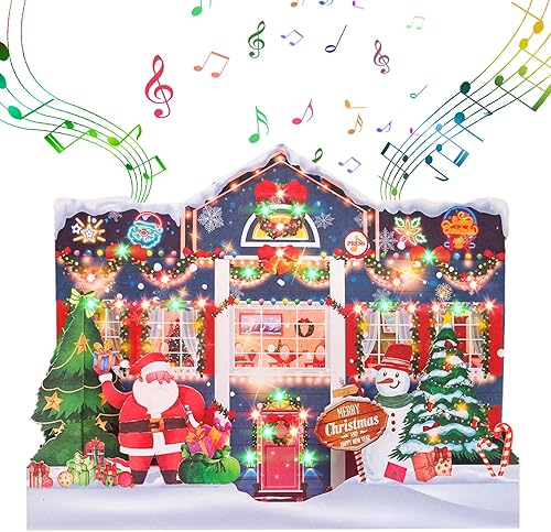 Miniatura 40 de LIGHTS MUSIC - Tarjeta de Navidad emergente 3D con fuegos artificiales, hechas a mano, regalos para madre, padre, hermana con Papá Noel, muñeco