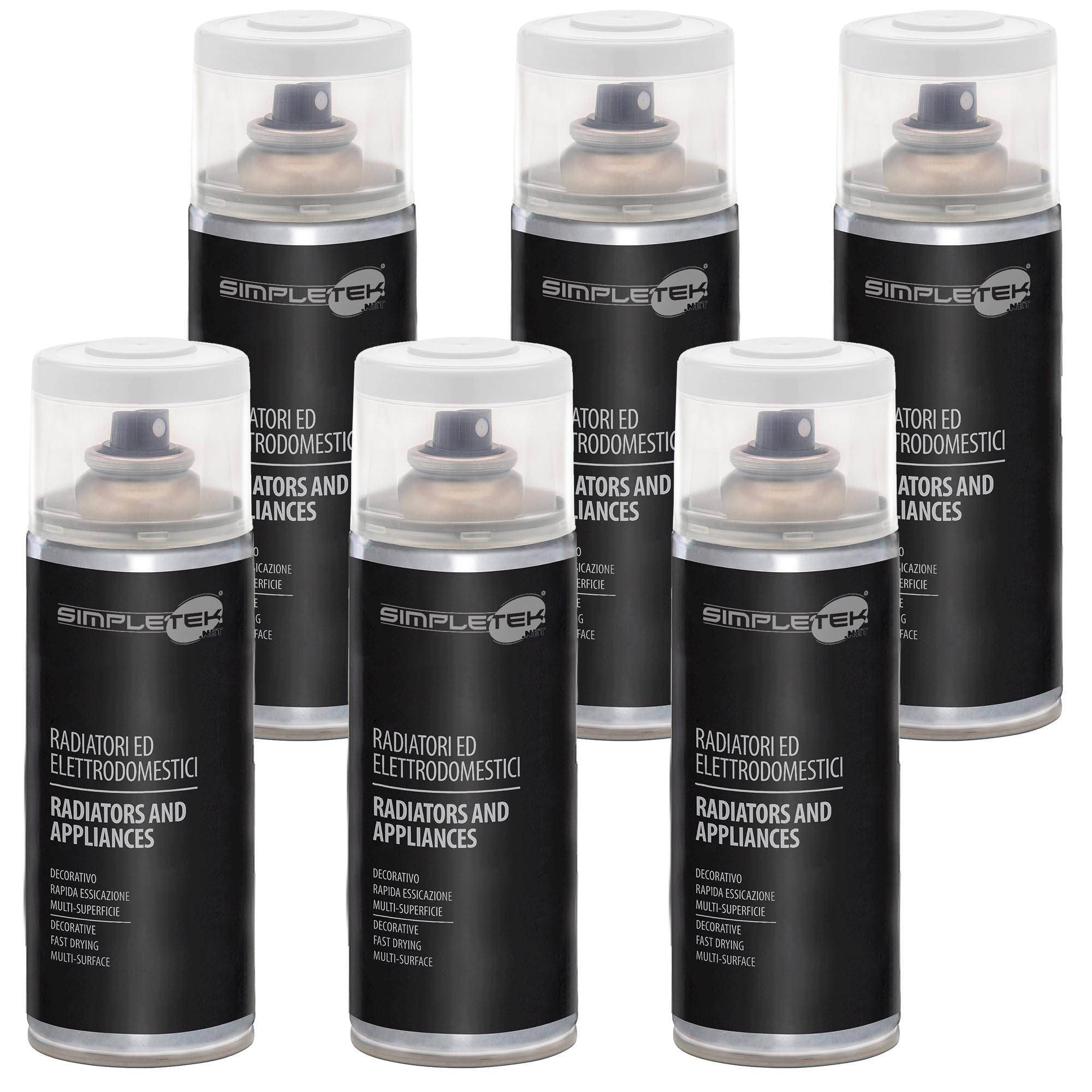 SIMPLETEK - 6 botes de spray de barniz para radiadores electrodomésticos, lavadoras, frigoríficos, color blanco mate, V400RAD.2OP, 400 ml (kit de 6 unidades)