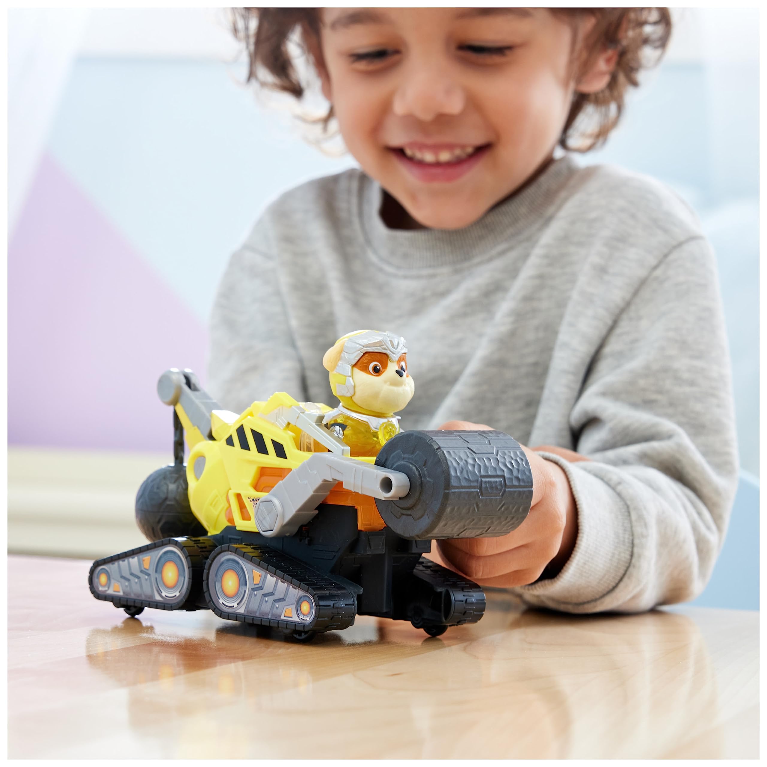 Paw Patrol Mighty Pups Samochodzik, Wielokolorowy, Od 3 lat | The Super Patrol Le Film Interactive Vehicle - wymienna figurka Rubena - Baterie - Oficjalna zabawka Pat Patrol - od 3 lat