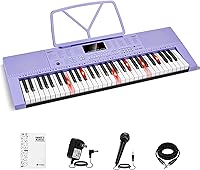 Vista 7 de Vangoa Piano de teclado iluminado de 61 teclas para principiantes, 350 tonos y timbres, 3 modos de enseñanza, con micrófono, negro