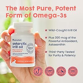 NativePath Wild-Caught Antarctic Krill Oil 500mg - Premium Astaxanthin 200mcg Phospholipid-Bound Omega-3 EPA DHA - Pure Formula GMP Certified Third Party Tested - 30 Softgels