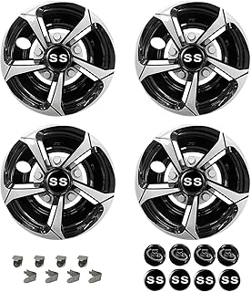 Golf Cart SS Wheel Covers Hub Caps for EZGO Club Car Yamaha 8 Inch Hubcaps for Golf Cart, Set of 4, Black and Silver