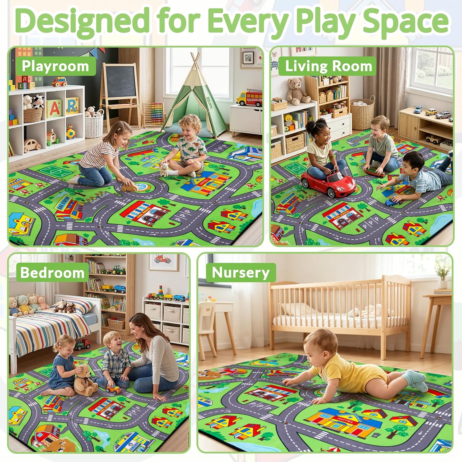 Kids Rug, 3x5 Ft City Road Play Rug for Kids – Extra Thick 0.4in Soft Non-Slip Car Carpet Play Mat with Realistic Roads for Toy Cars, Livingroom,Bedroom, Playroom & Nursery