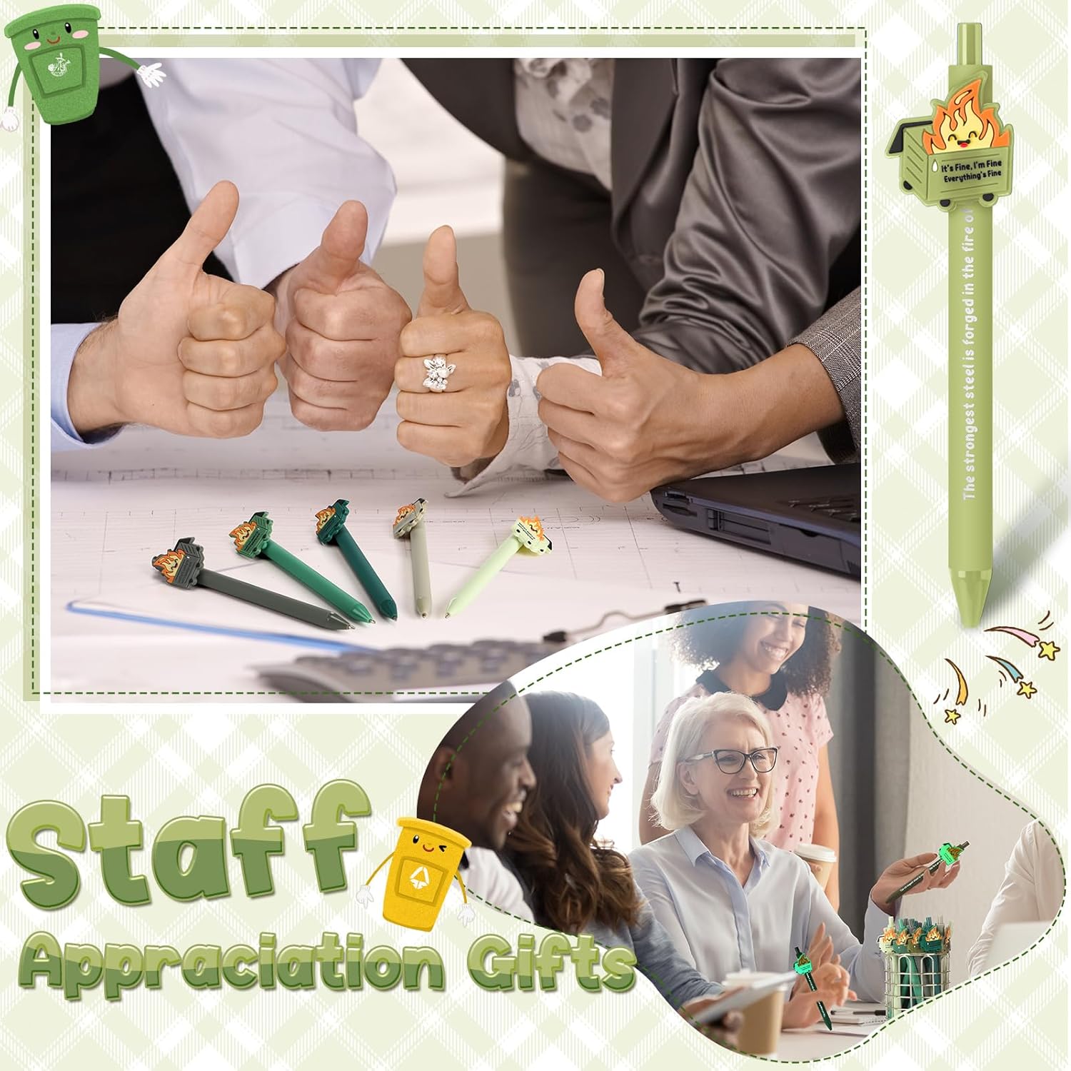 Sayglossy 100 Pcs Dumpster Fire Pen Gift Funny Luminous Dumpster Fire Ballpoint Pen Desk Accessories Emotional Employee Appreciation Support Gift for Office Social Worker Coworker Teacher Nurse Team
