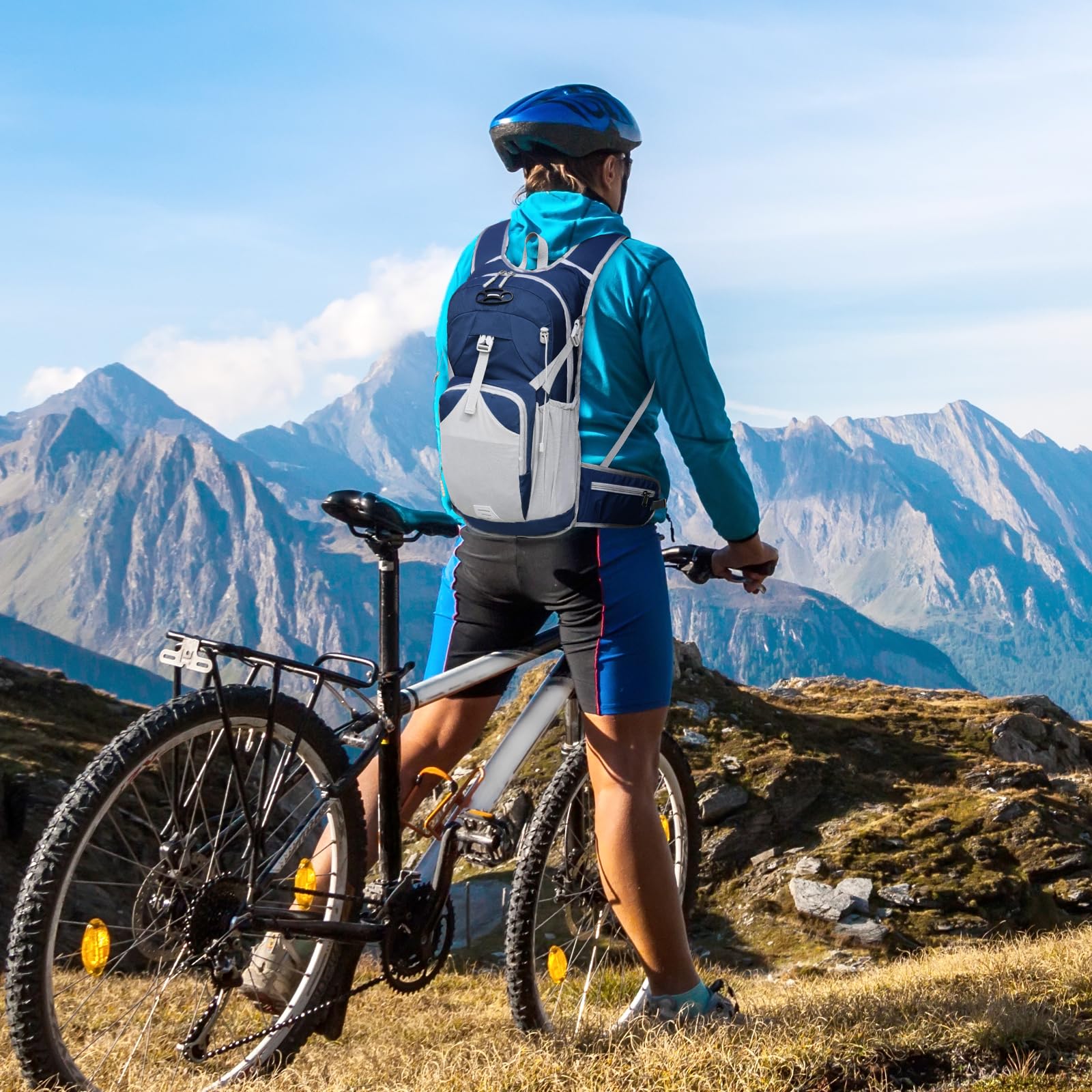 Mochila de ciclismo transpirable impermeable, mochila de bicicleta de montaña con funda para casco, mochila de hidratación térmica para MTB, correr, senderismo, esquí, caminata