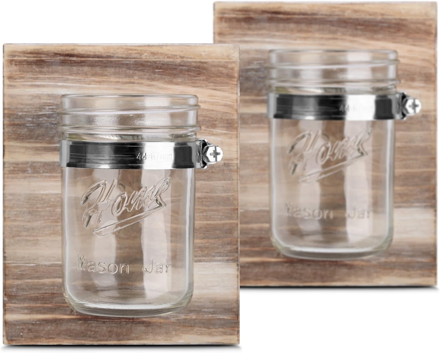 HOMKO Rustic Candle Holder Mason Jar Candle Sconces - Small Mason Jar Planter Set - Pair Mason Jar Organizers (Set of Two)