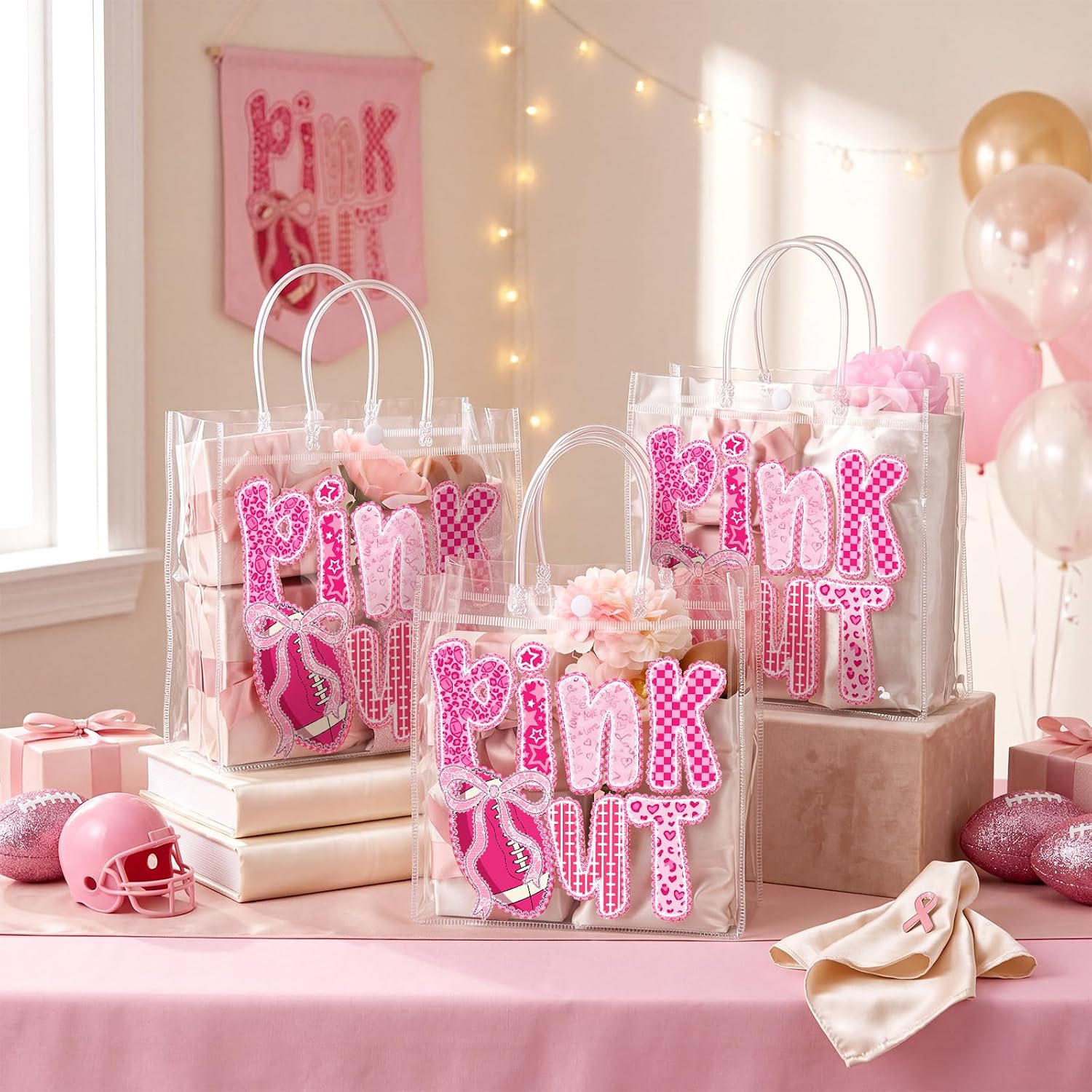 Tioncy 24pcs Football Pink out Gift Bags Breast Cancer Awareness Goodie Bag image 2