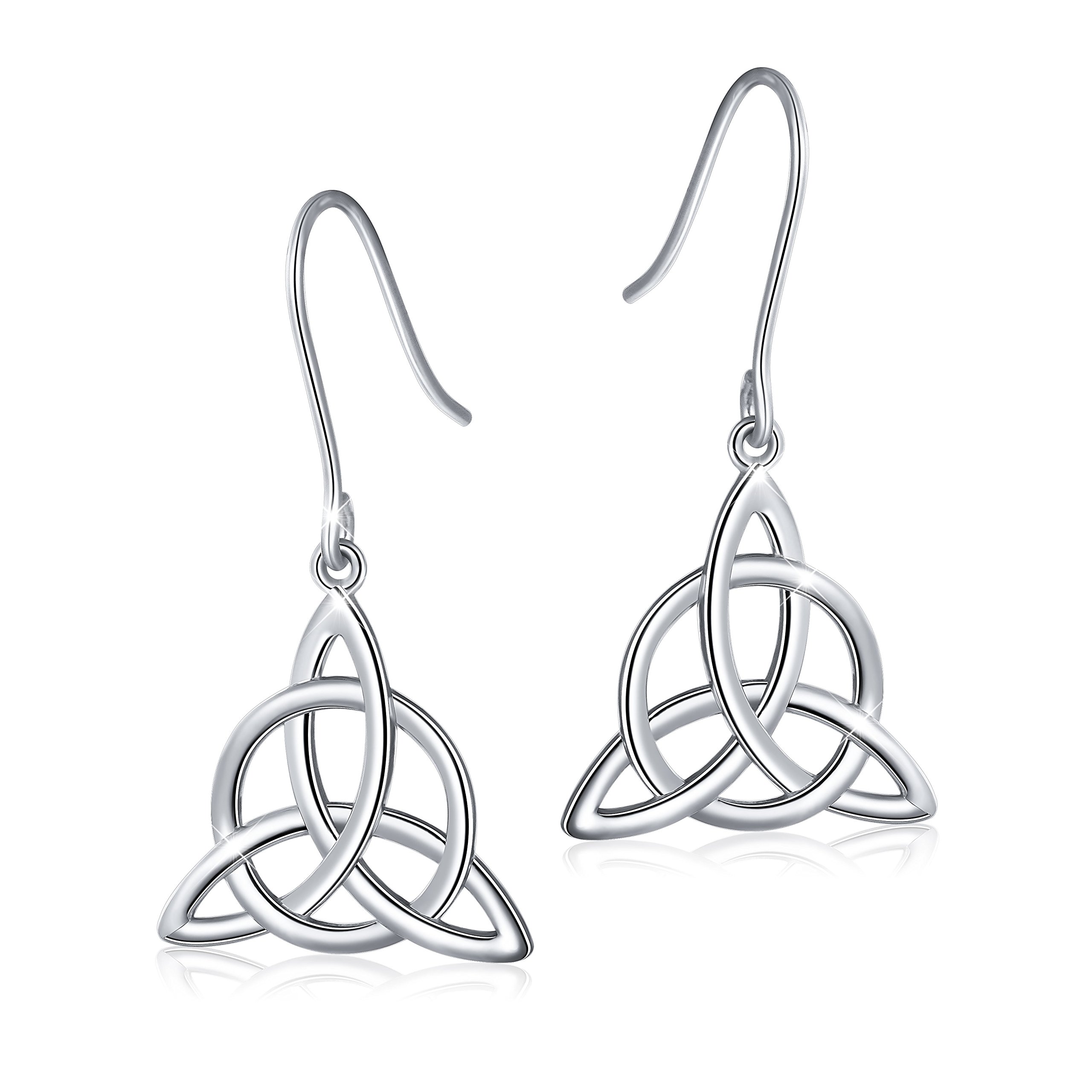 DAOCHONG925 Sterling Silver Good Luck Irish Trinity Celtic Knot Triangle Vintage Dangle Drop Earrings