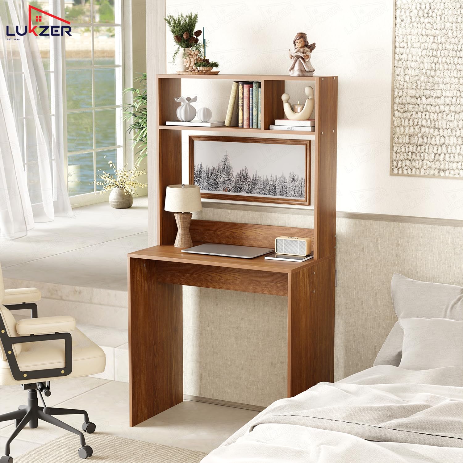 Lukzer Engineered Wood Computer Desk Study Table with Book Shelf for Students and Adults Laptop Table for Home-Office | WFH Study and Office Table (ST-006/Oak Brown/155X80X45cm)
