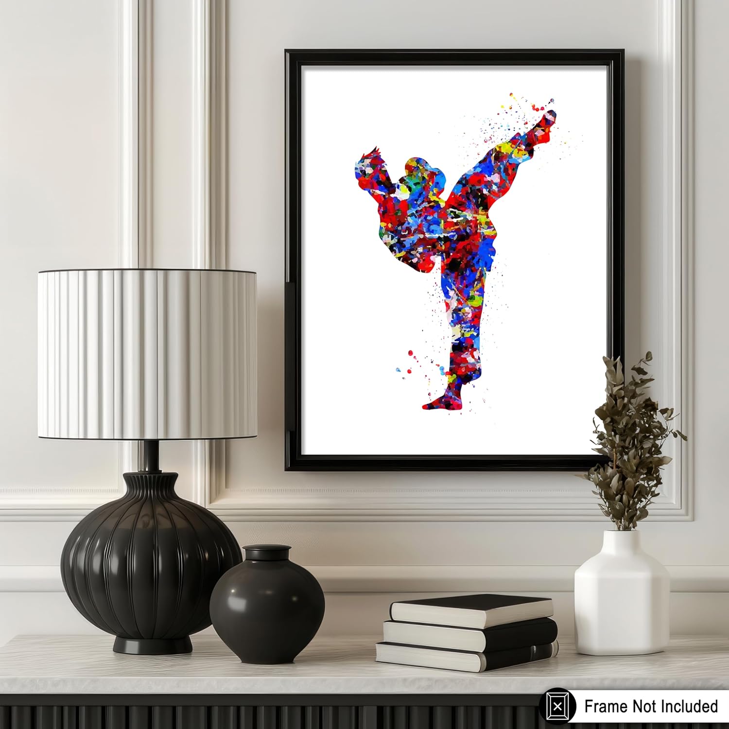 Poster Master Sports Poster - Martial Arts Print - Standing Kick Art - Karate Illustration - Fighter Painting - Silhouette Design - Watercolor Artwork - Abstract Painting - Gym Decor - 8x10 UNFRAMED Wall Decor