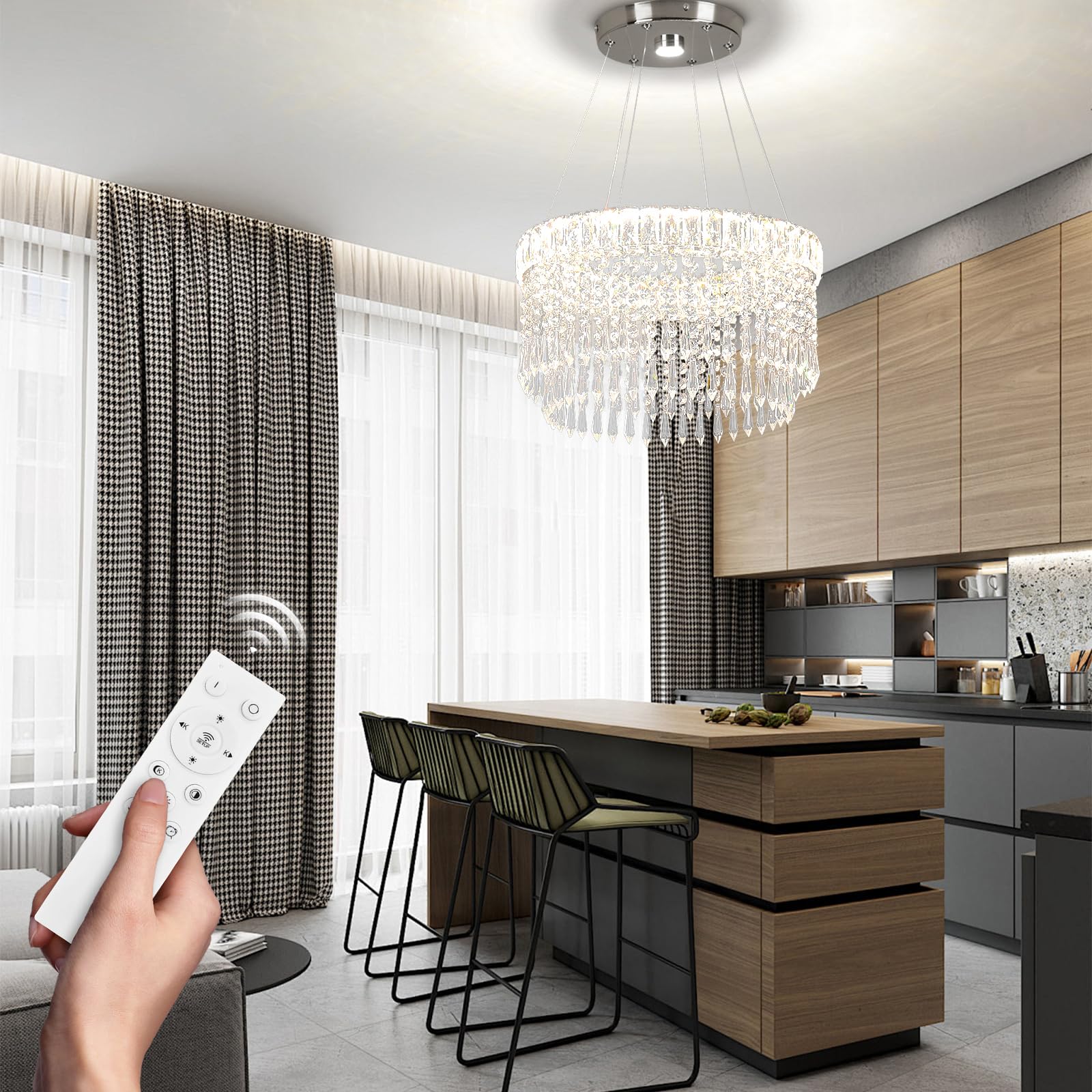 Lampadari moderni di cristallo Lampadario di lusso a goccia 45cm sospensione con montaggio ad incasso Illuminazione lampadario a soffitto per sala da pranzo soggiorno cucina isola