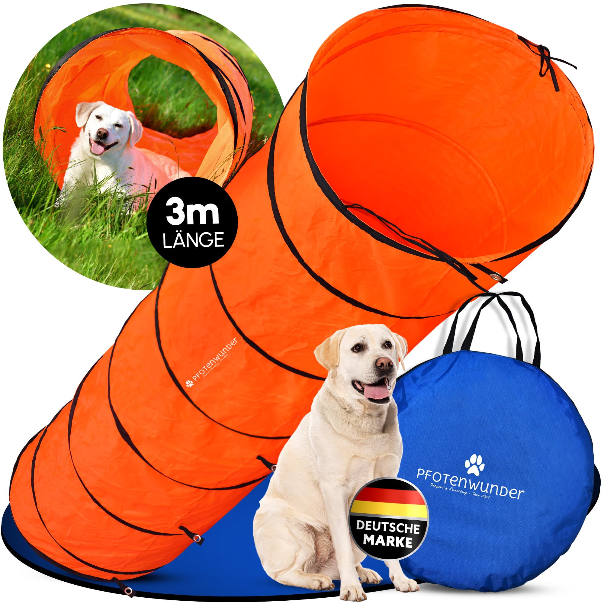 PfotenWunder® Tunnel d'agilité professionnel 3 m XXL pour chiens