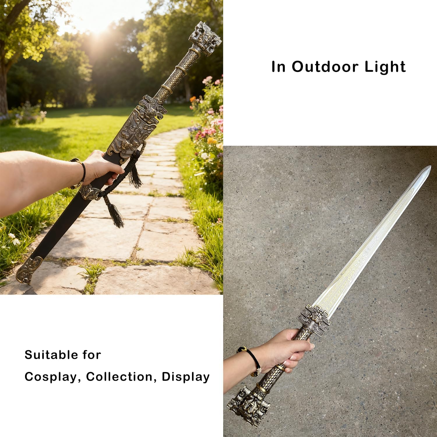 28.3" Bronze Stainless Steel Creation of the Gods GuiHou Sword with Scabbard for Collection, Display, Cosplay