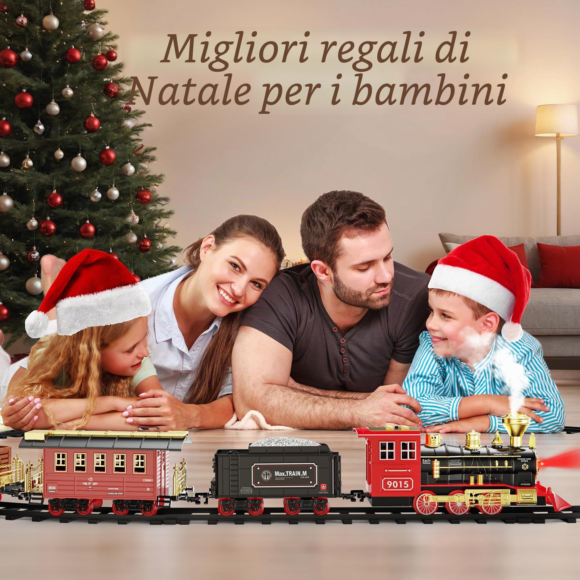 Hot Bee Telecomando Trenino Albero di Natale, Elettrico per Bambini, Natalizio, Giocattolo, Pista, Elettrico Natalizio