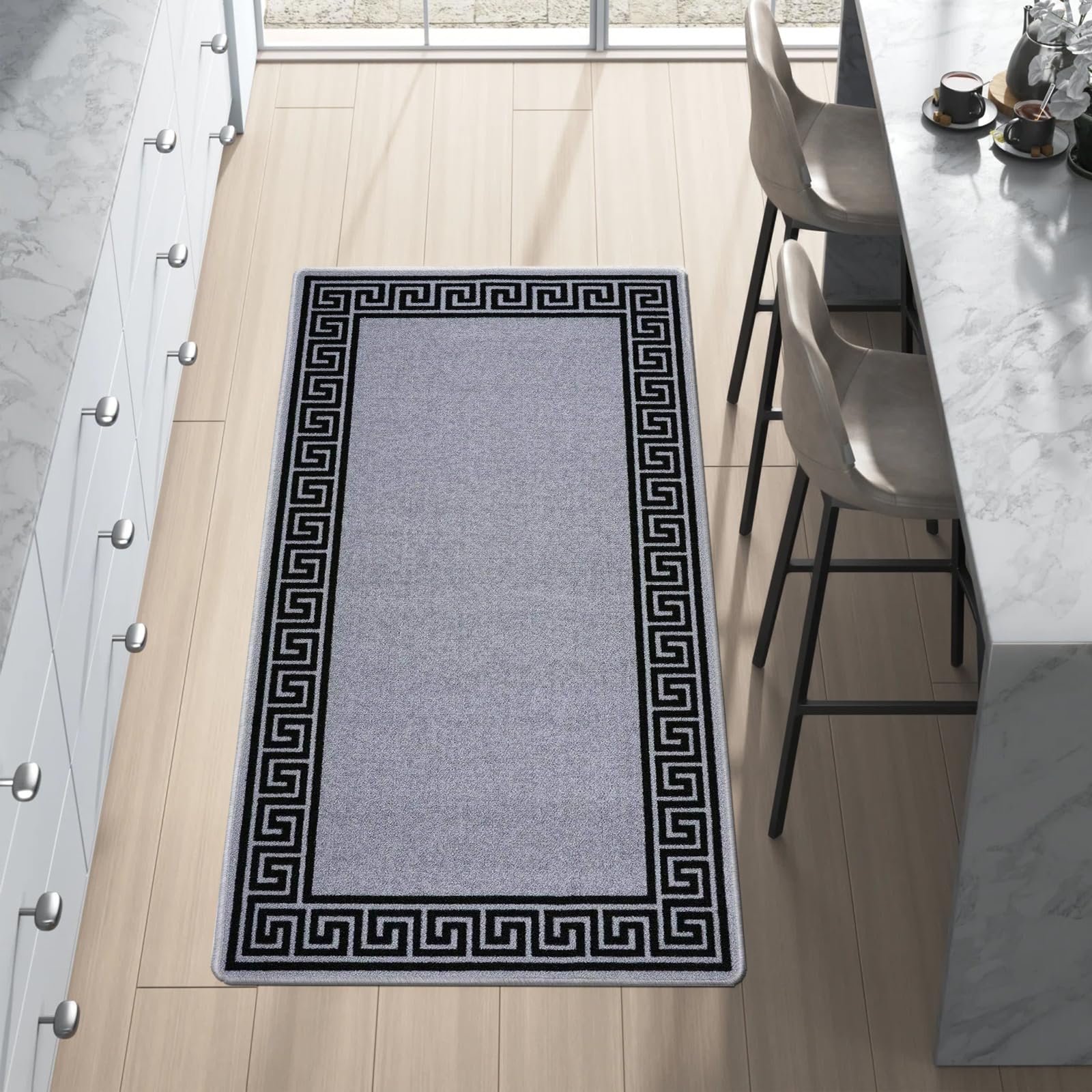 renoazul® Carpet Runners for Hallways Non-Slip Long & Wide Heavy-Duty Plain | 80 x 300 cm Super Absorbent Indoor Stair Carpet and Kitchen Anti-slip Floor Mats - Greeky Rug - Grey & Black — view 137