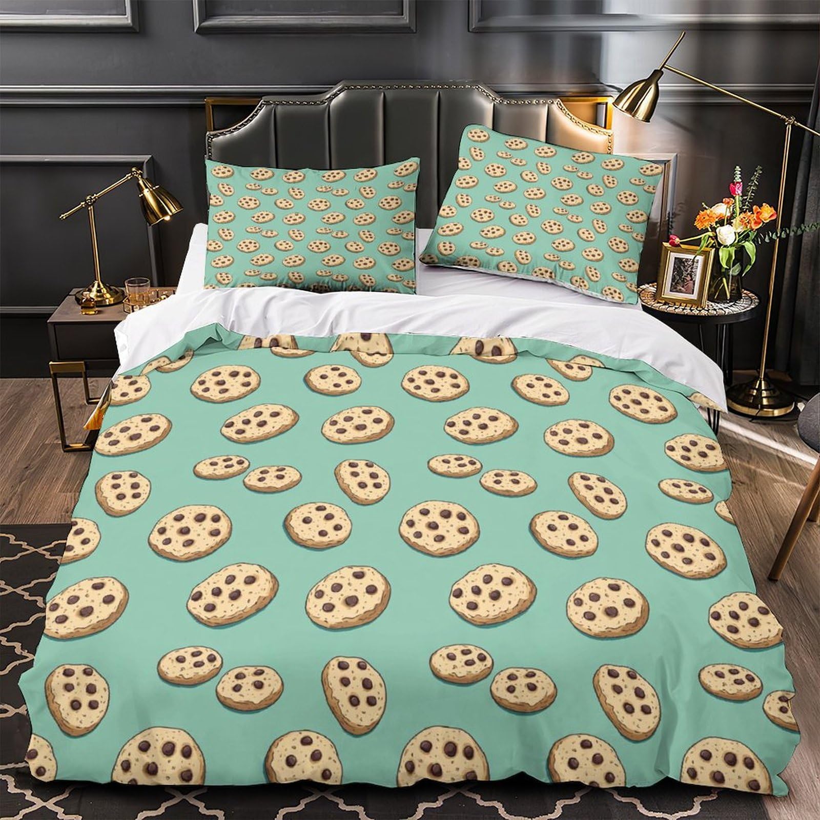 MMDASBVPE Chocolate Chip Cookies Comforter Cover 3D Print Hypoallergenic 3PCs Bed Linen Hidden Zipper Quilt Cover Extra Soft Durable for Teens Youth Adults Women Kids Boys King（220x240cm）