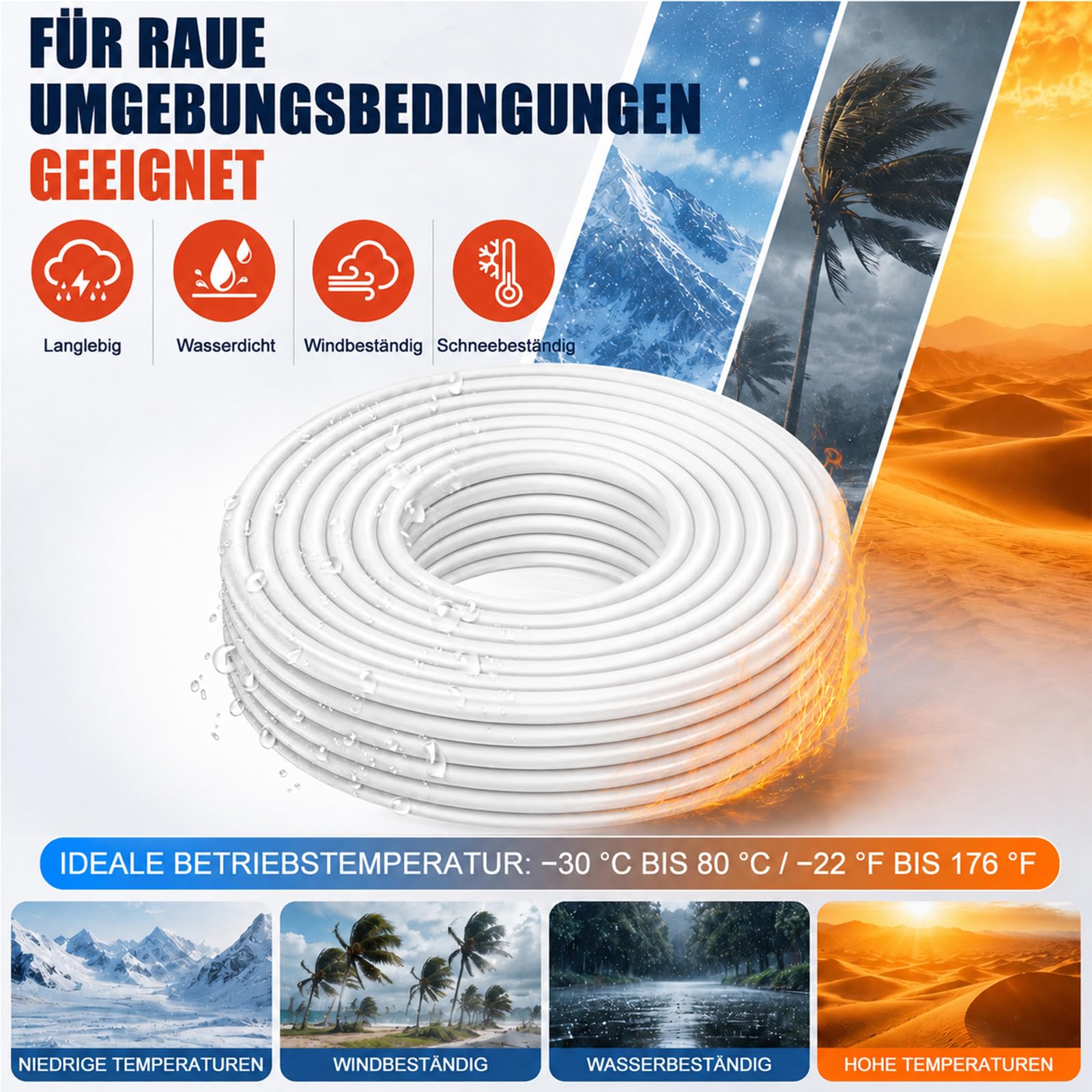 Weiß 18AWG Kabel 20M, 3x0,75mm² 3-adriges Kupferkabel verzinnt Flexible Niederspannungsleitung für 5V/12V/24V, LED, KFZ, Lautsprecher und DIY-Projekte