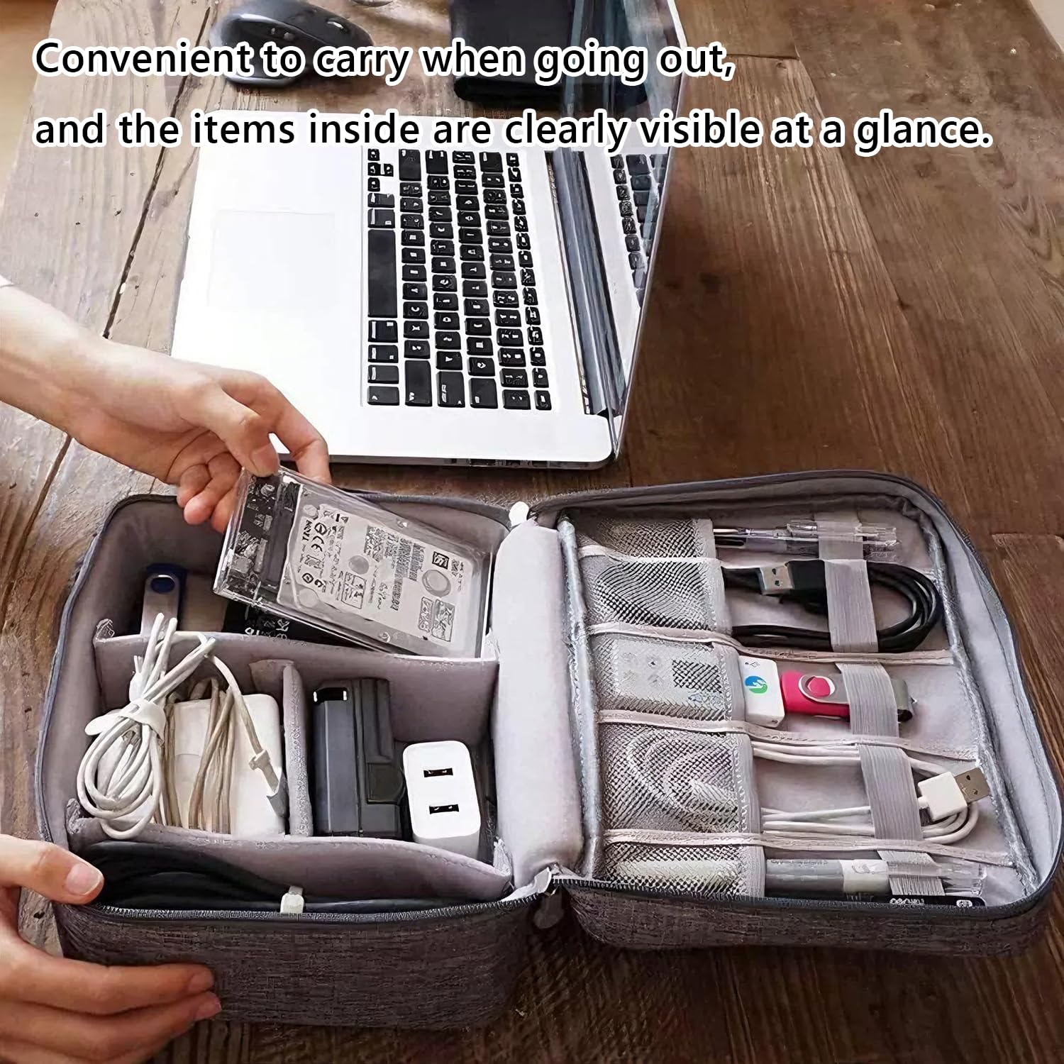 Bolsa de almacenamiento grande impermeable para cables, adecuada para accesorios electrónicos, gris — view 4