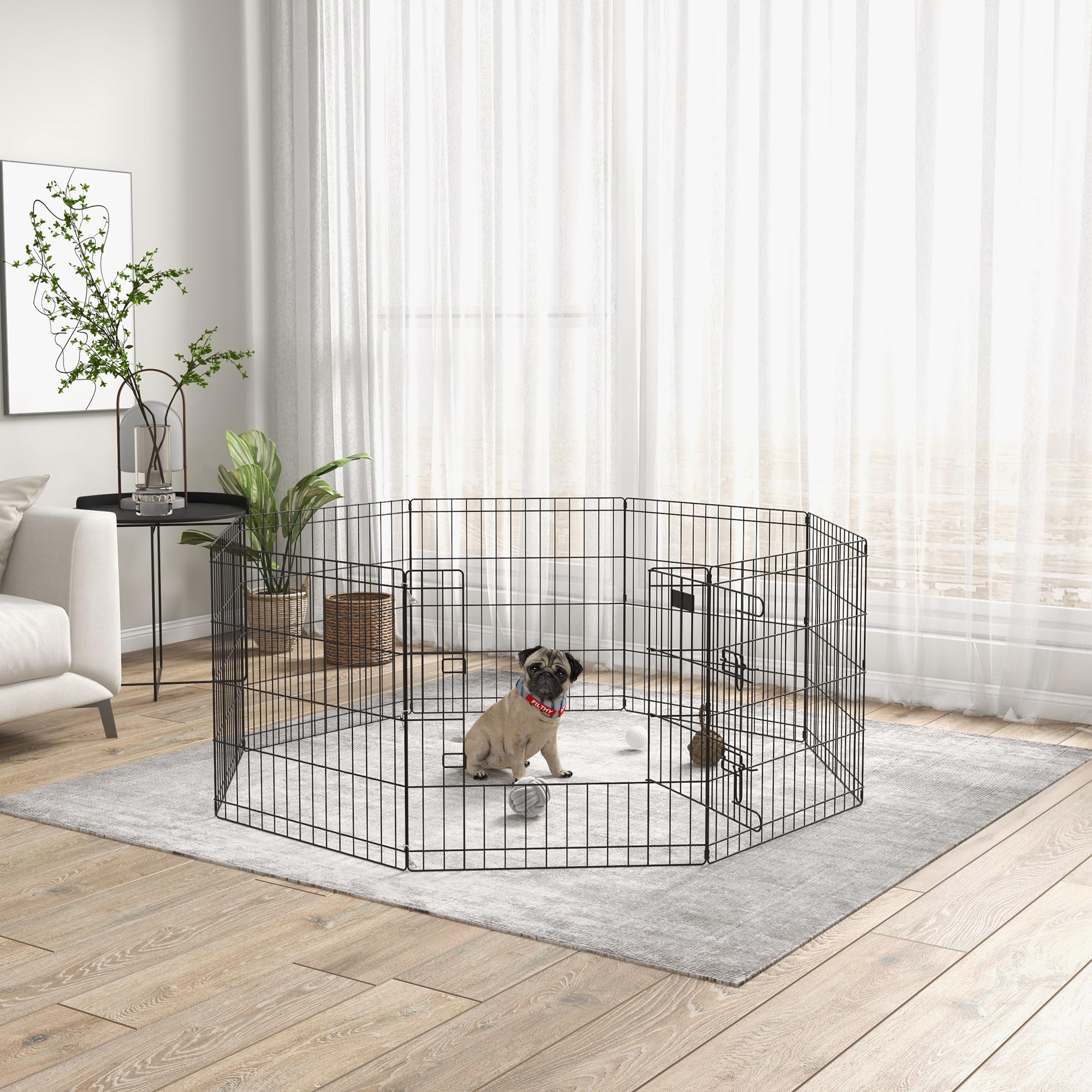 PawHut Parque de Juegos para Perros de 8 Paneles 61x61 cm Corralito para Perros Plegable con Puerta Doble Cerradura y Forma Personalizable para Jardín Patio Negro