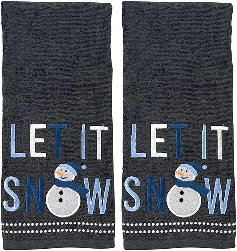 Miniatura 124 de Juego de 2 toallas de mano de baño de Navidad, color gris oscuro, 100% algodón, bordadas, diseño de copos de nieve, 16 x 25 pulgadas, toallas 24 Let
