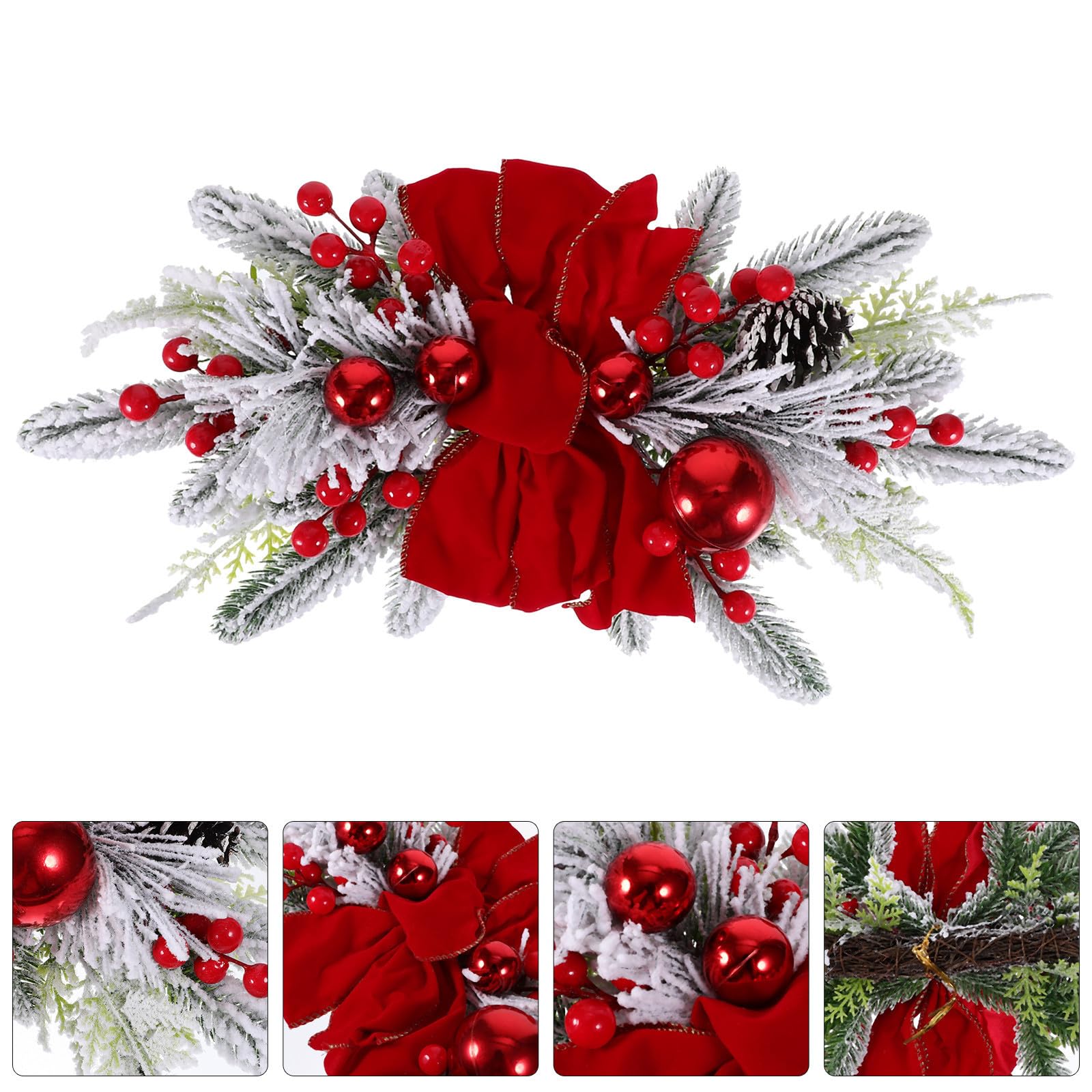 VOSAREA Couronne Lumineuse de Noël Rouge 45x20 Cm en Plastique et Tissu, à Suspendre Décorative Lumineuse pour Porte D'entrée, Style Nordique Délicat