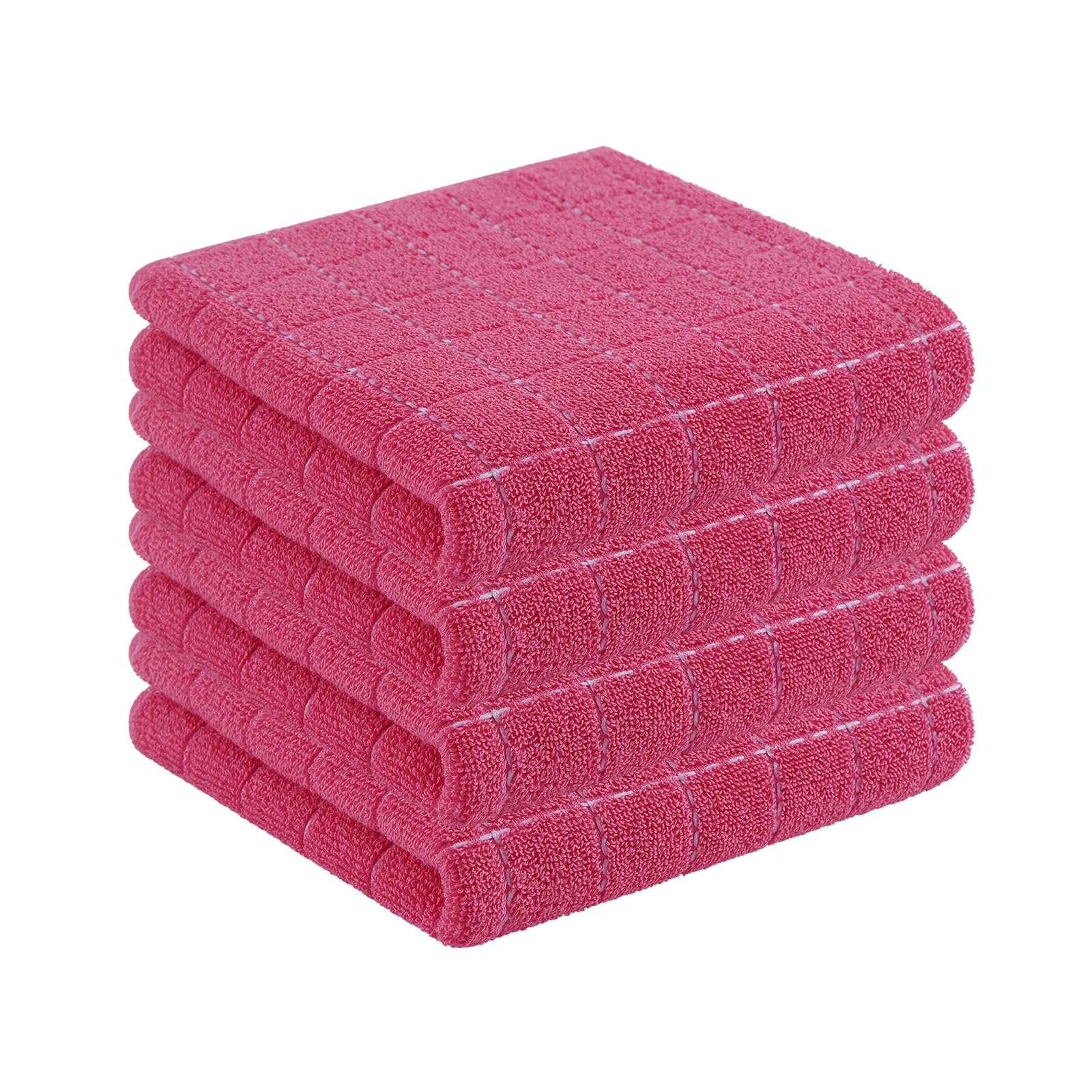 Homaxy 100% Cotton Terry Kitchen Towels, 4 Pack, Rose Red | Ultra Soft and Absorbent Dish Towels for Kitchen, Suitable for Drying and Washing Dishes