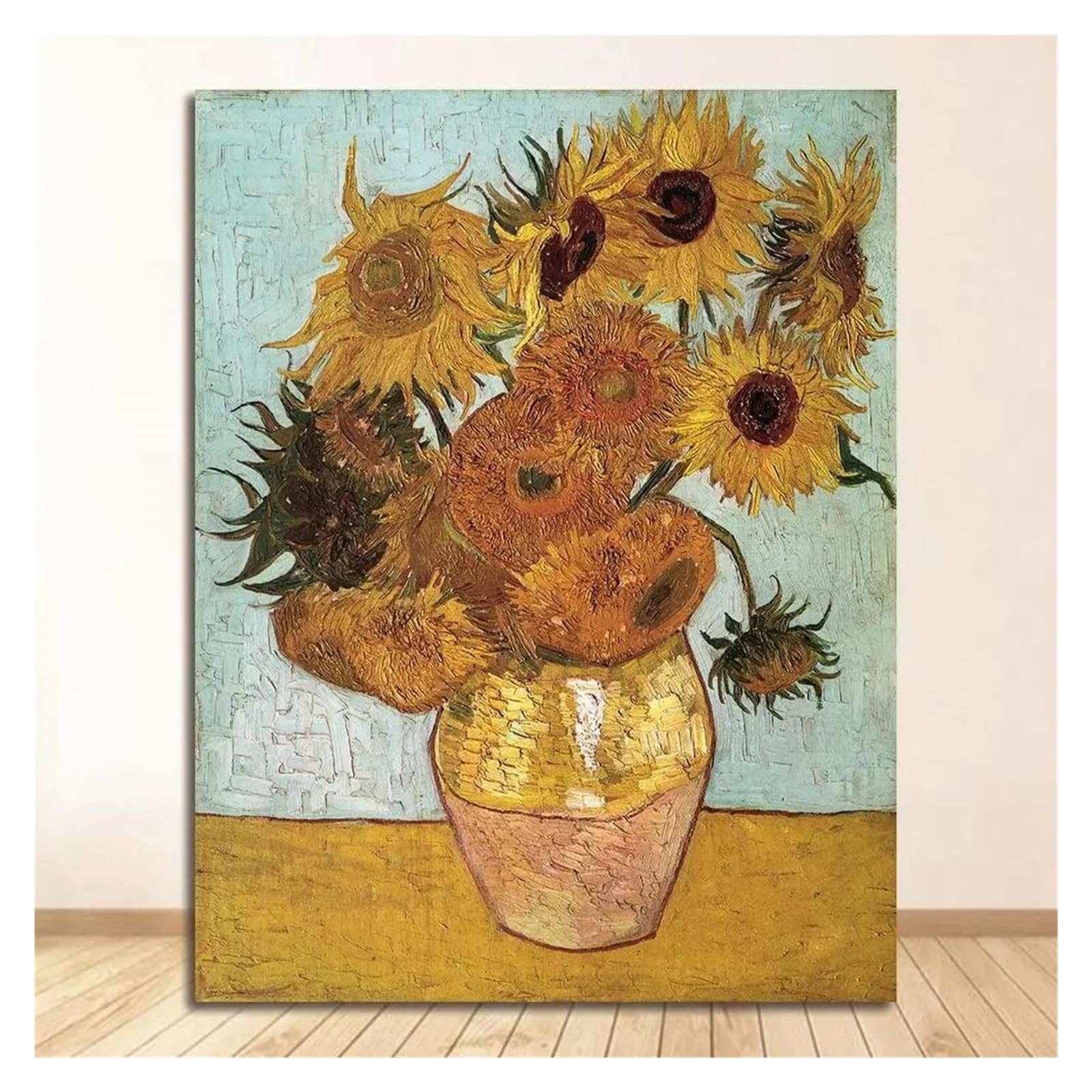 Cuadro sobre lienzo moderno con girasol dorado pintura óleo para decoración de sala de estar