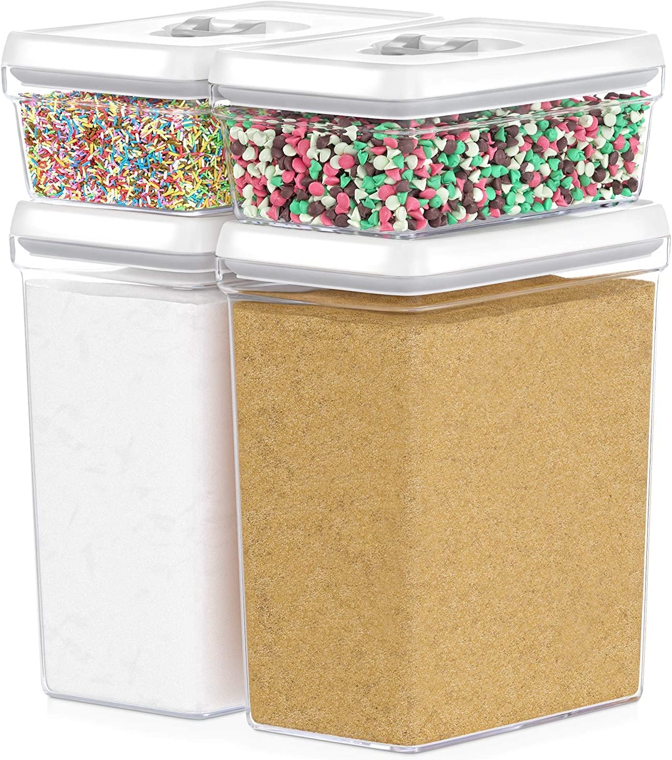 DWËLLZA KITCHEN Large Airtight Food Storage Containers with White Lids (3.8L, 0.8L) - Clear Plastic Bulk Food Pantry & Kitchen Storage Containers for Flour, Sugar 4 Pc BPA-Free, Keeps Fresh & Dry