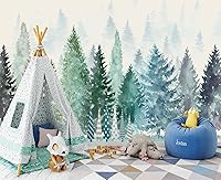 Vista 3 de Papel tapiz de pared para guardería infantil de bosques de acuarela coloridos, 137 x 100 pulgadas