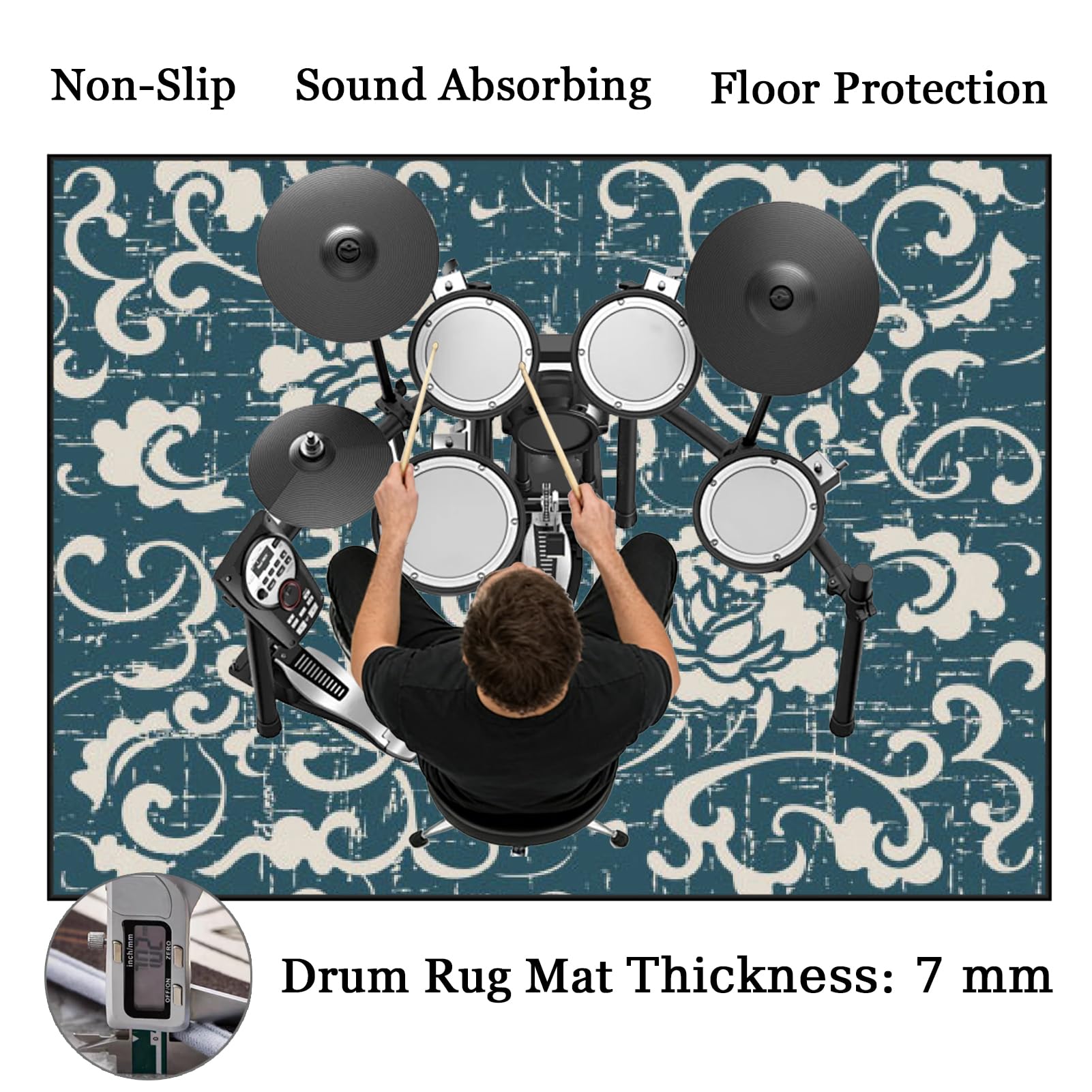 Tappetino Insonorizzato Batteria Drum Tappetino per Batteria e Percussioni Tappeto a Tamburo Tappeto per Batteria Elettrica Tappeto per Batteria Acustica Tappeto Antiscivolo Batteria 230 x 180 cm