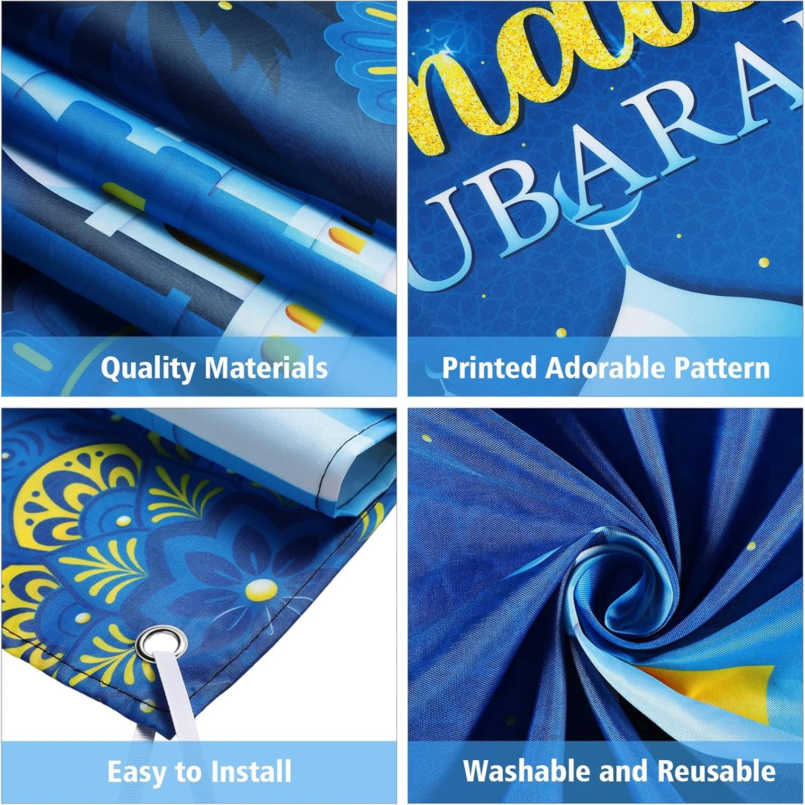 Ramadan Decorations Wall Decor Backdrop Banner Crescent Lantern Design Moon Star Night Sky with Building and Lanterns 180x110 cm for Eid Mubarak Indoor Outdoor Party Supplies Photo Props - Image 3