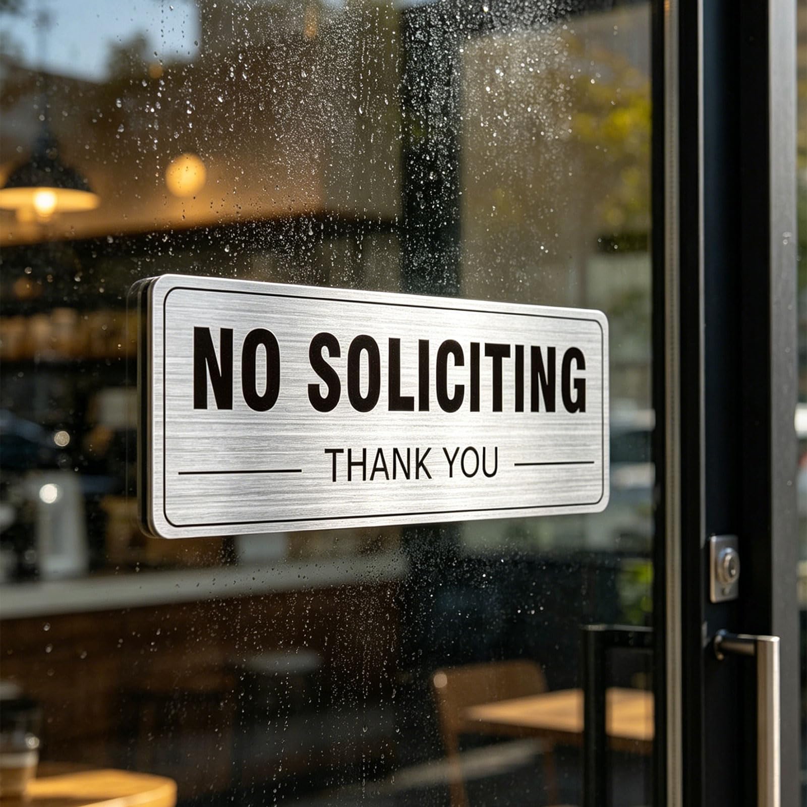 Letrero de mensaje de puerta con texto en inglés «Do Not Solicit», aluminio cepillado, paquete de 2, 9 x 3 pulgadas, con texto en negro transparente para ventana y puertas de entrada, mensaje de