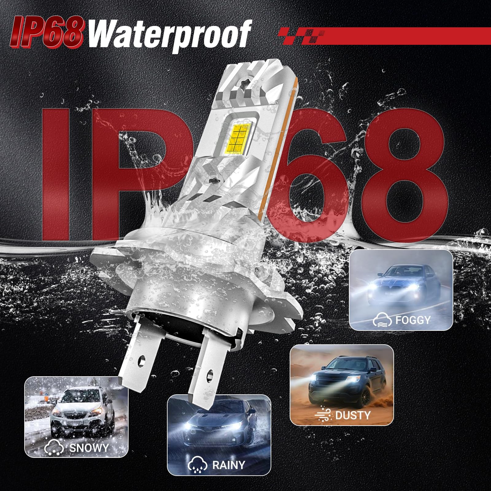 AUXIRACER Ampoule H1+H7 LED, 100W H1+H7 LED Lampes de Phares Voiture, 6500K Lumière Blanche, Format Mini 1:1, 60000+ Heures De Vie, 9-24V Plug and Play, 4 Pièces