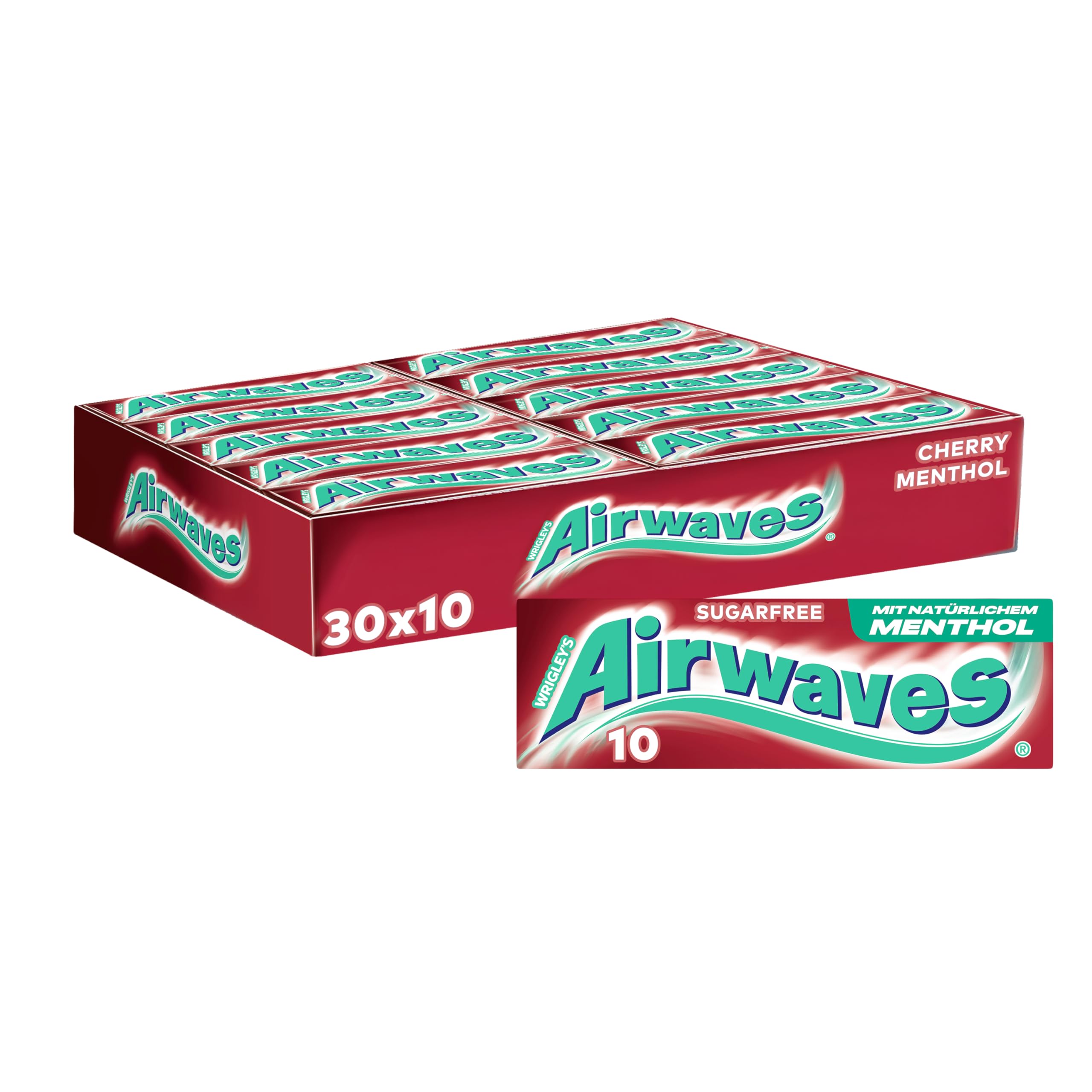 Airwaves Cherry Menthol Kaugummi zuckerfrei, frischer Atem, 30x10 Dragees