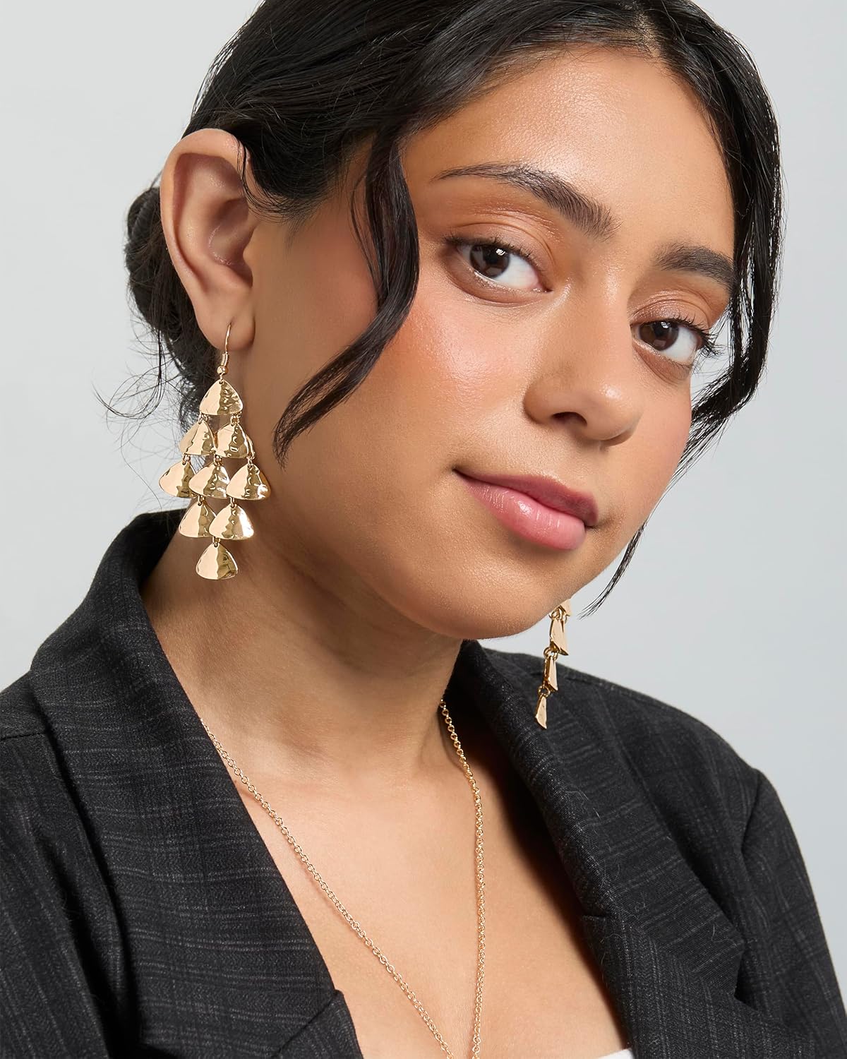 BCBG Generation Gold Chandelier Dangle Valentines Earrings for Women – Tiered Triangle Drop Earrings with Textured Finish - Image 2